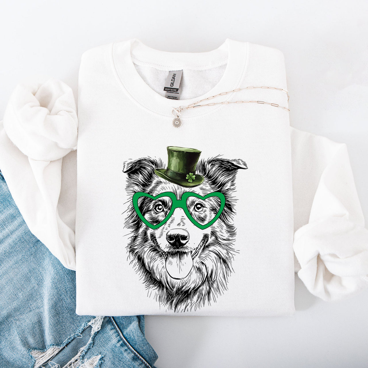 Australian Shepherd Adorable Dog St Patrick's Day Lucky Irish Mascot Design Sweatshirt