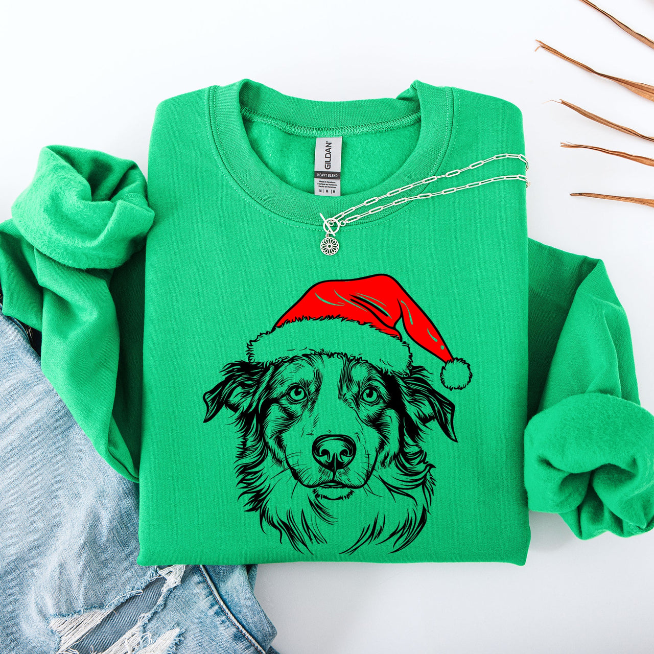 Australian Shepherd Santa Dog Lover Christmas Festive Holiday Graphic Sweatshirt