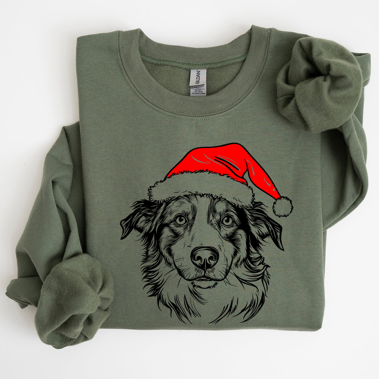 Australian Shepherd Santa Dog Lover Christmas Festive Holiday Graphic Sweatshirt