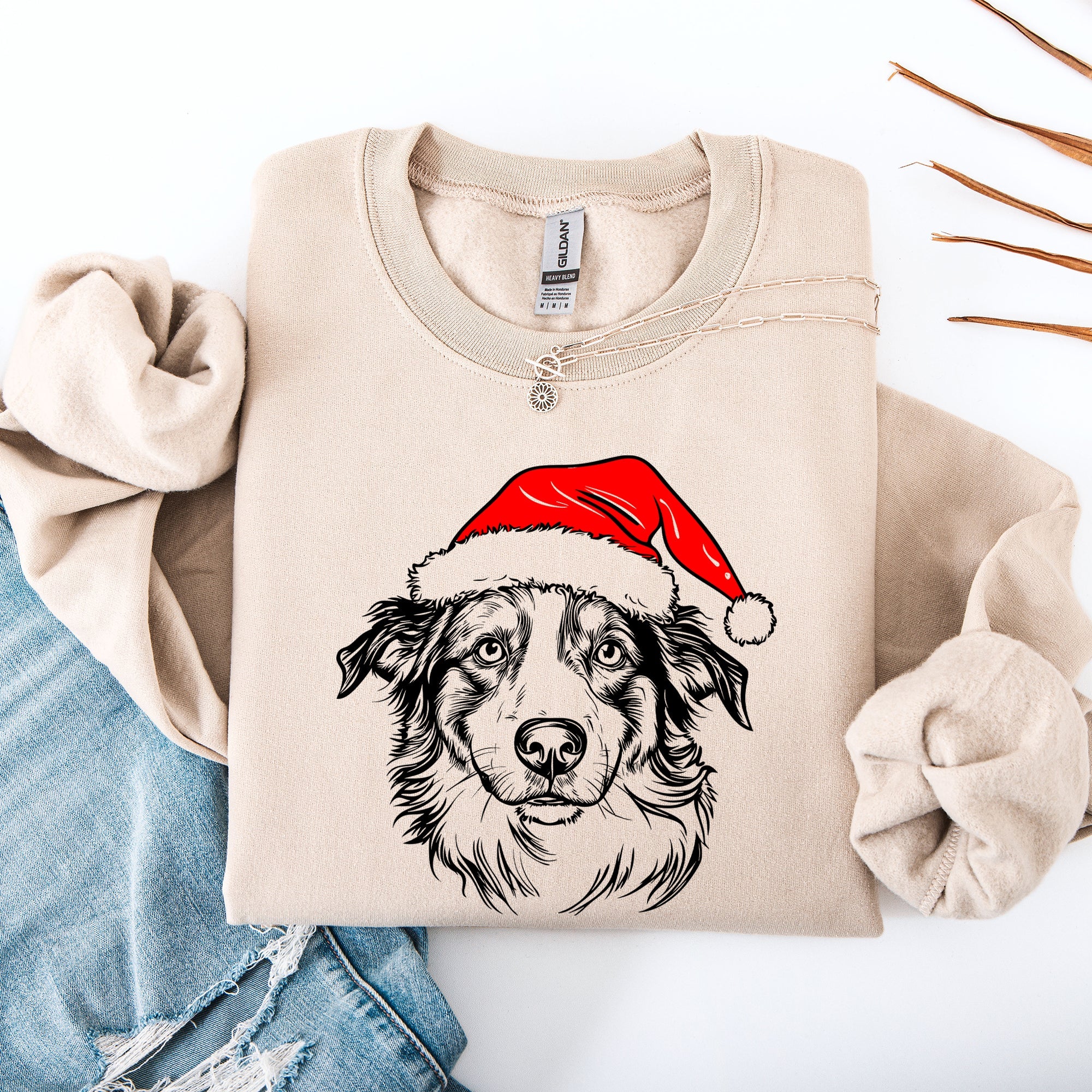Australian Shepherd Santa Dog Lover Christmas Festive Holiday Graphic Sweatshirt