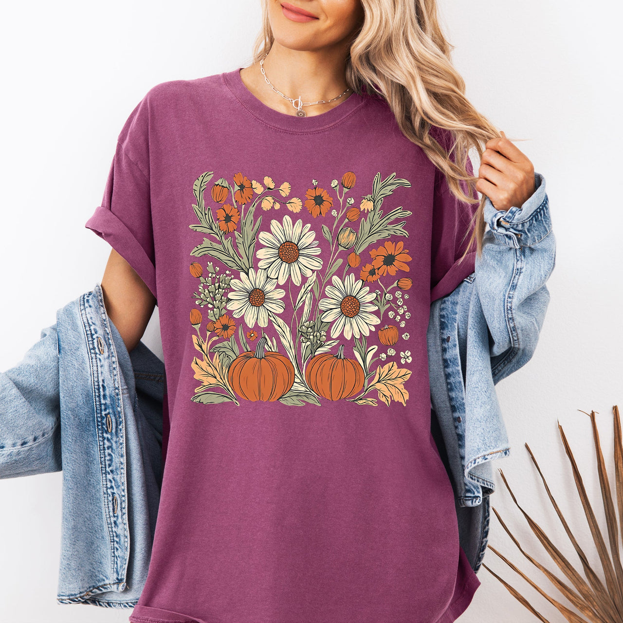 Autumn Botanical Floral Pressed Flowers Pumpkins Thanksgiving Harvest Comfort Colors Tee
