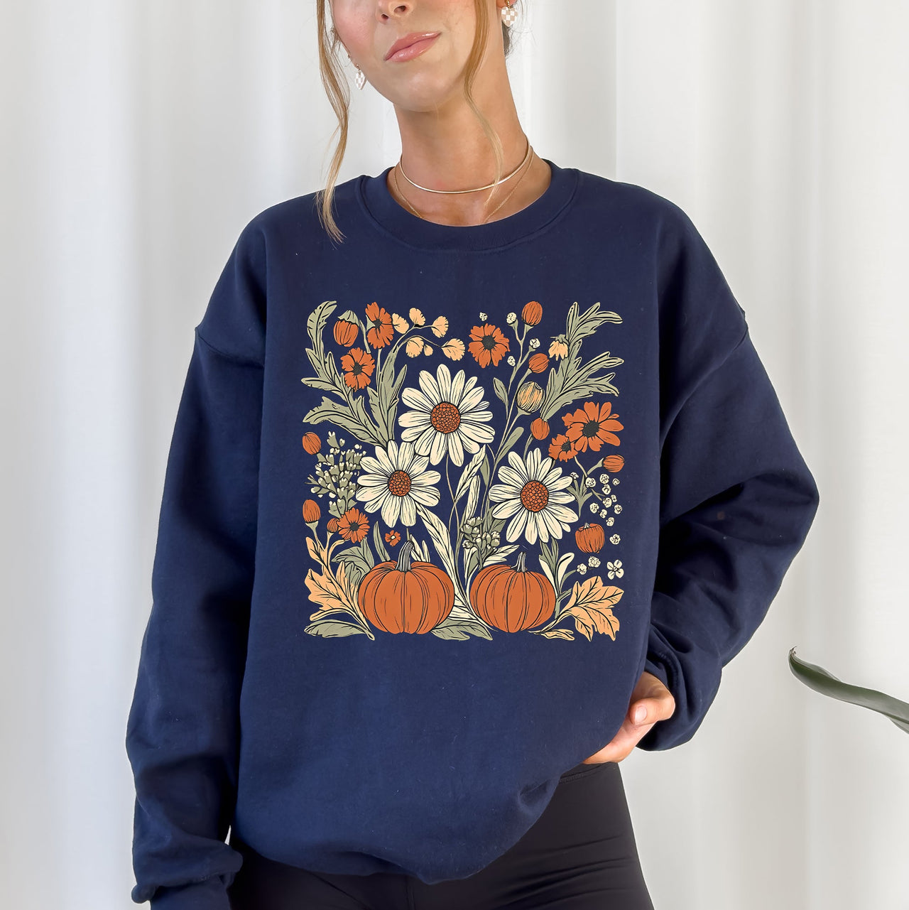 Autumn Botanical Floral Pressed Flowers Pumpkins Thanksgiving Season Cozy Sweatshirt