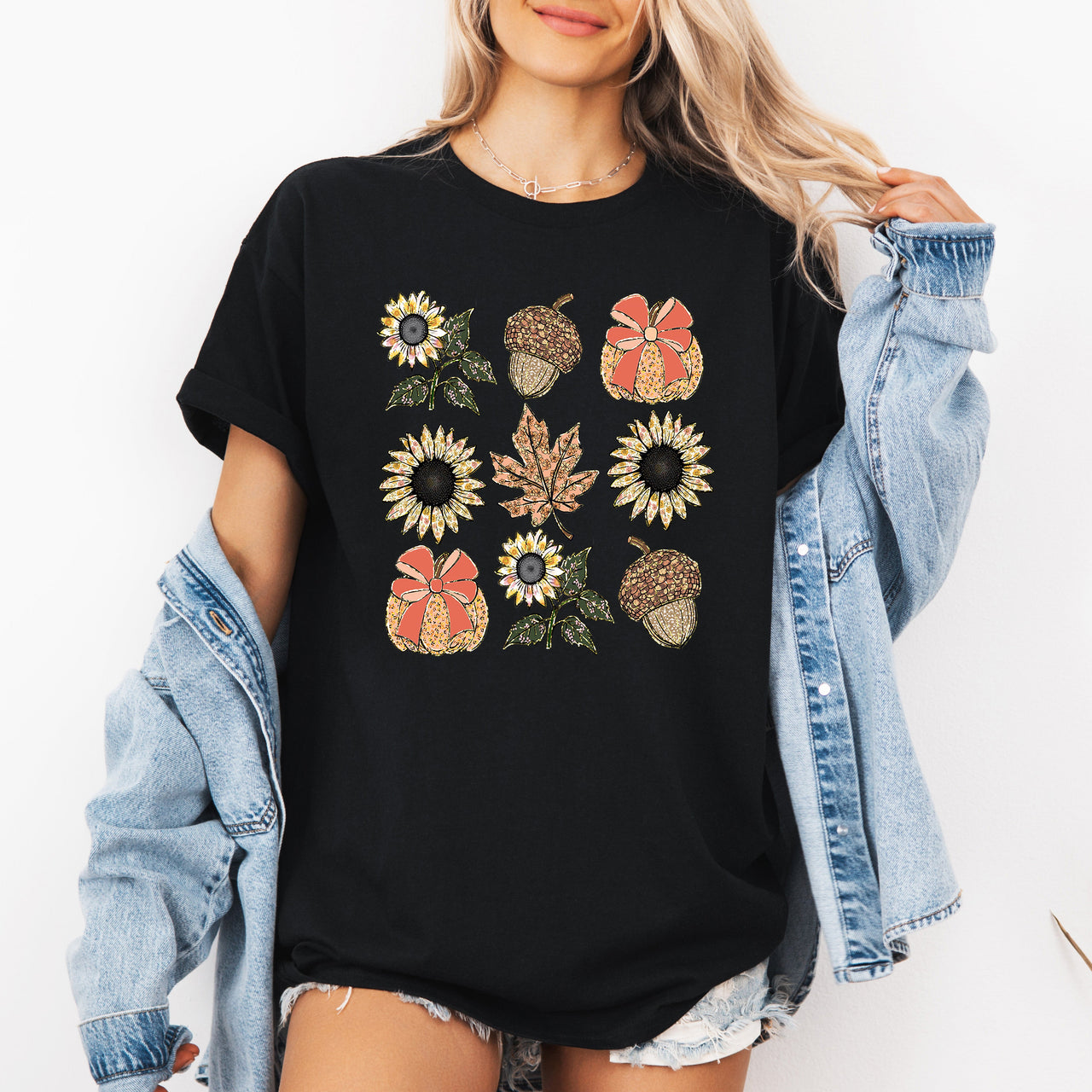 Autumn Floral Sunflowers Pumpkin Harvest Garden Scene With Warm Cozy Autumn Vibes Hand Drawn Illustration Graphic Tee