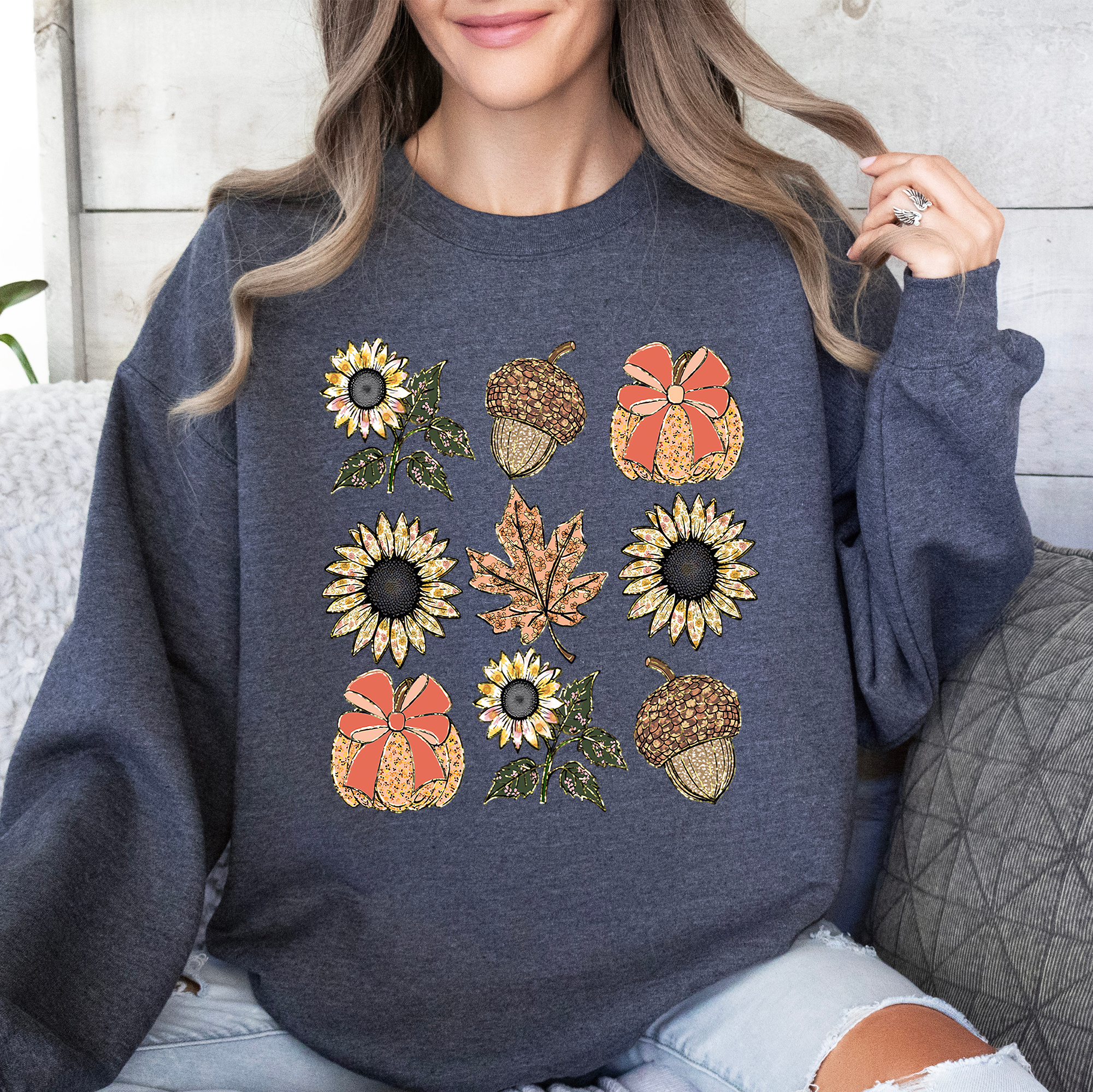 Autumn Floral Sunflowers Pumpkin Cozy Fall Harvest Botanical Theme Artwork Sweatshirt