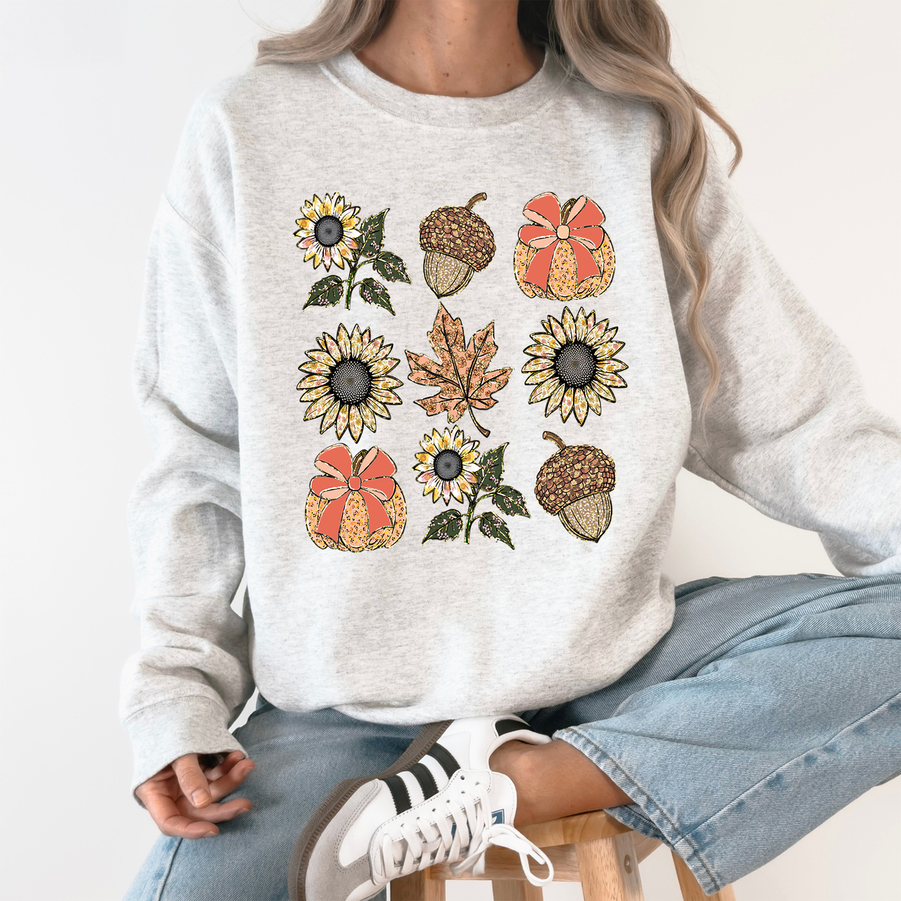 Autumn Floral Sunflowers Pumpkin Cozy Fall Harvest Botanical Theme Artwork Sweatshirt