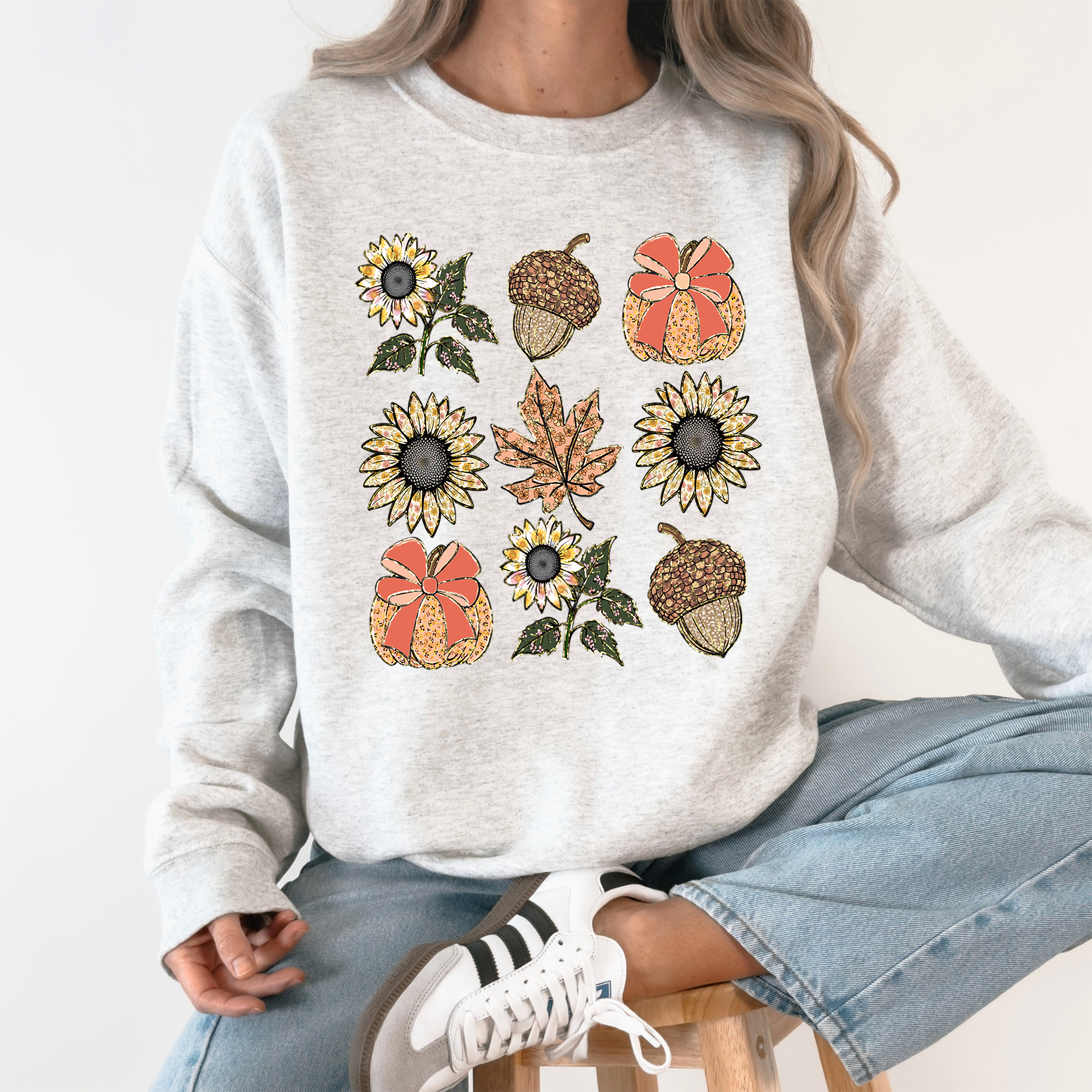 Autumn Floral Sunflowers Pumpkin Cozy Fall Harvest Botanical Theme Artwork Sweatshirt