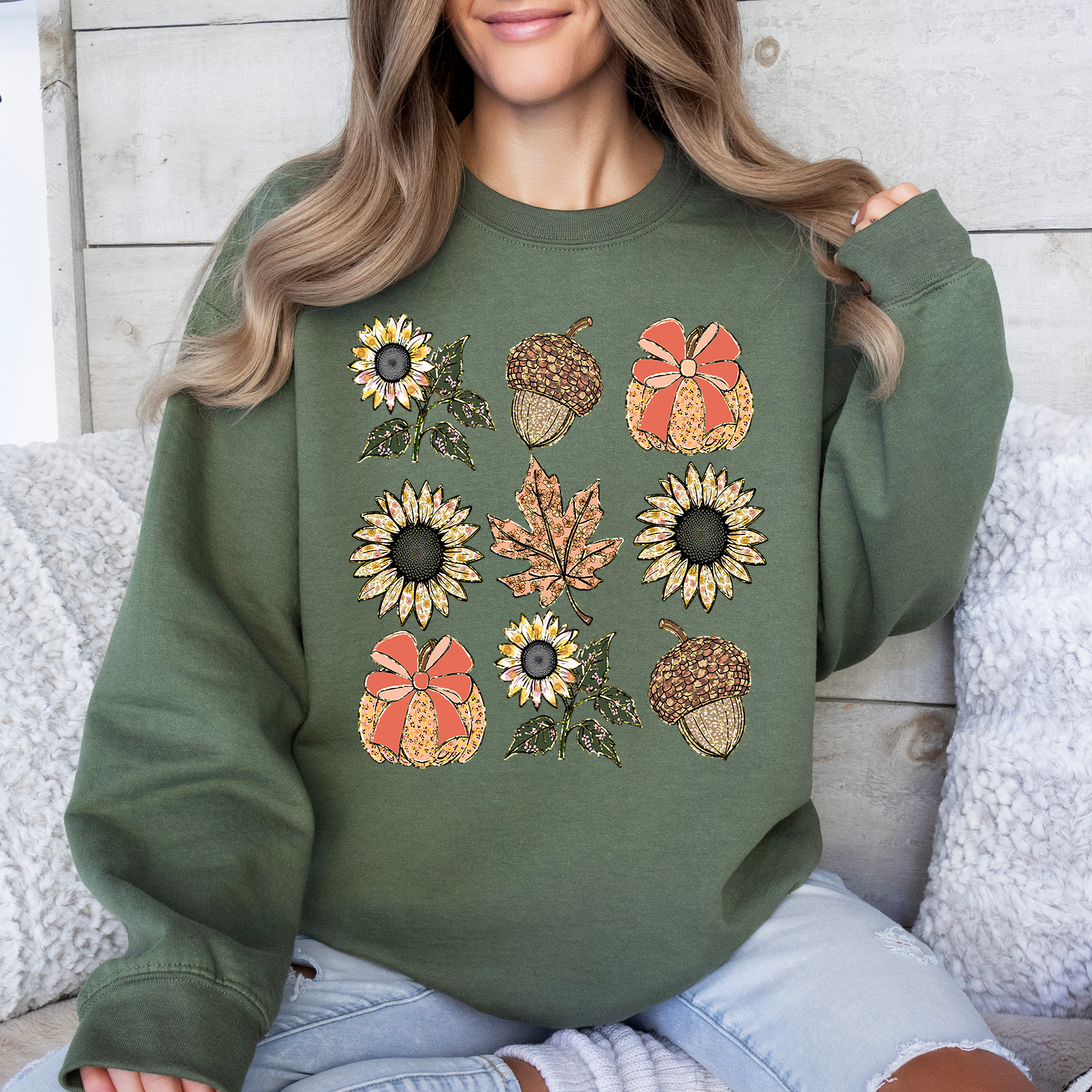 Autumn Floral Sunflowers Pumpkin Cozy Fall Harvest Botanical Theme Artwork Sweatshirt
