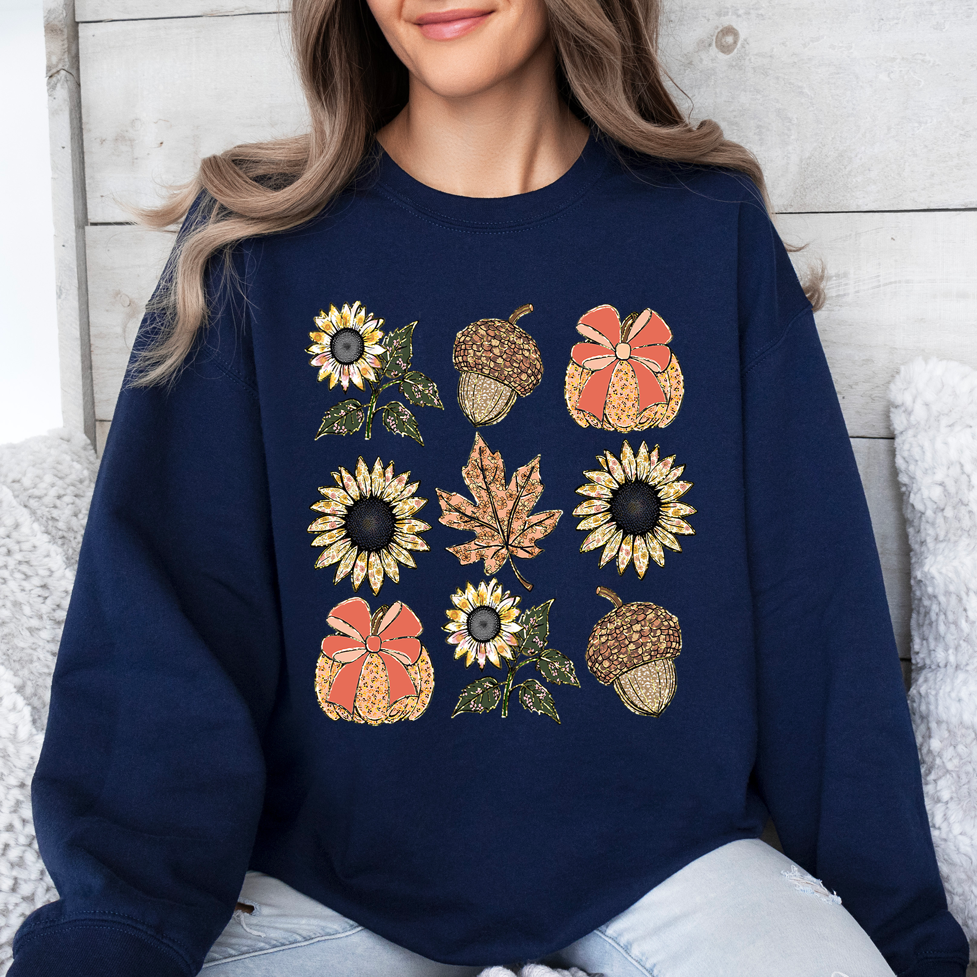 Autumn Floral Sunflowers Pumpkin Cozy Fall Harvest Botanical Theme Artwork Sweatshirt