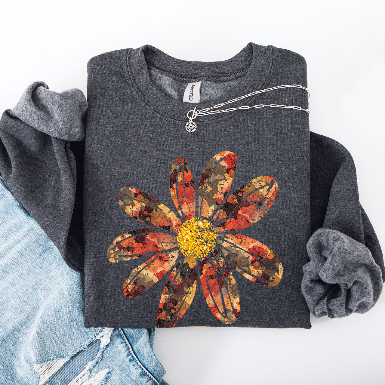 Autumn Flower Beautiful Fall Floral Sunflowers Pumpkins Harvest Print Cozy Sweatshirt