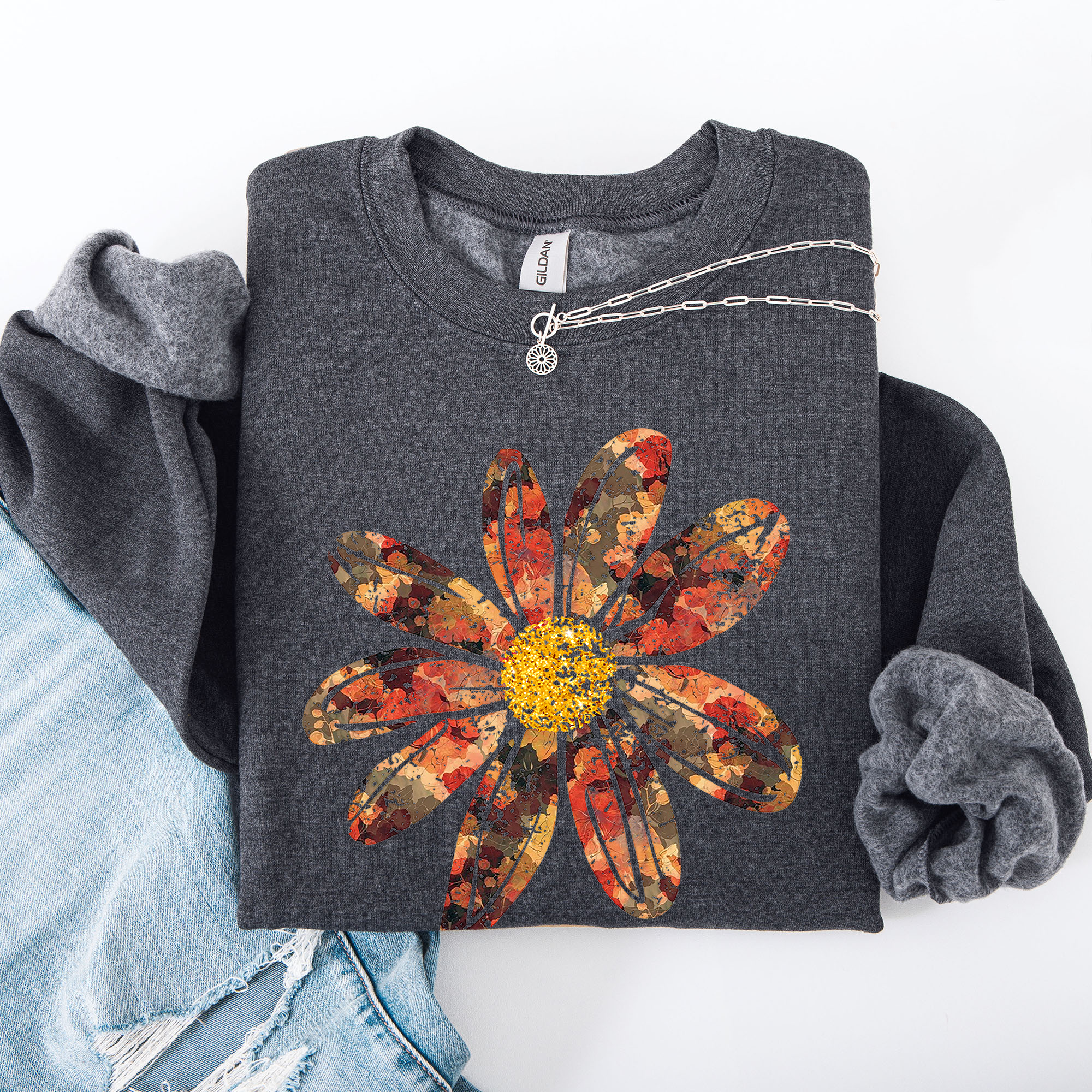 Autumn Flower Beautiful Fall Floral Sunflowers Pumpkins Harvest Print Cozy Sweatshirt