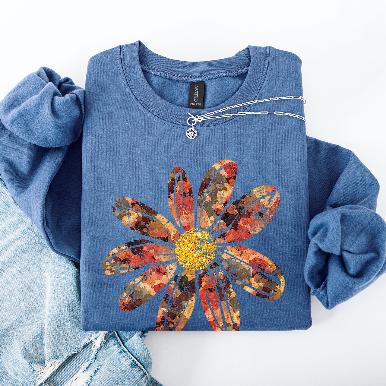 Autumn Flower Beautiful Fall Floral Sunflowers Pumpkins Harvest Print Cozy Sweatshirt