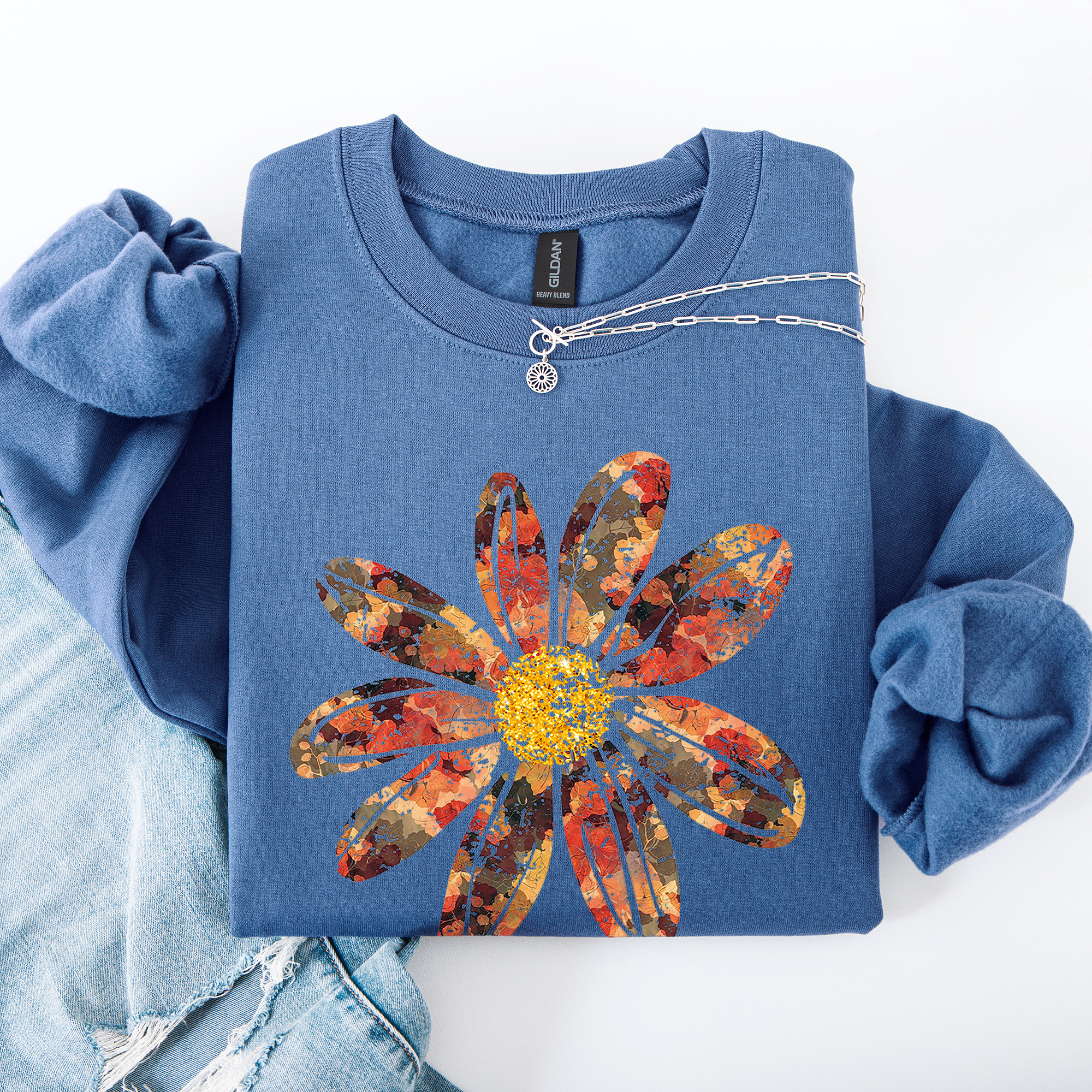 Autumn Flower Beautiful Fall Floral Sunflowers Pumpkins Harvest Print Cozy Sweatshirt