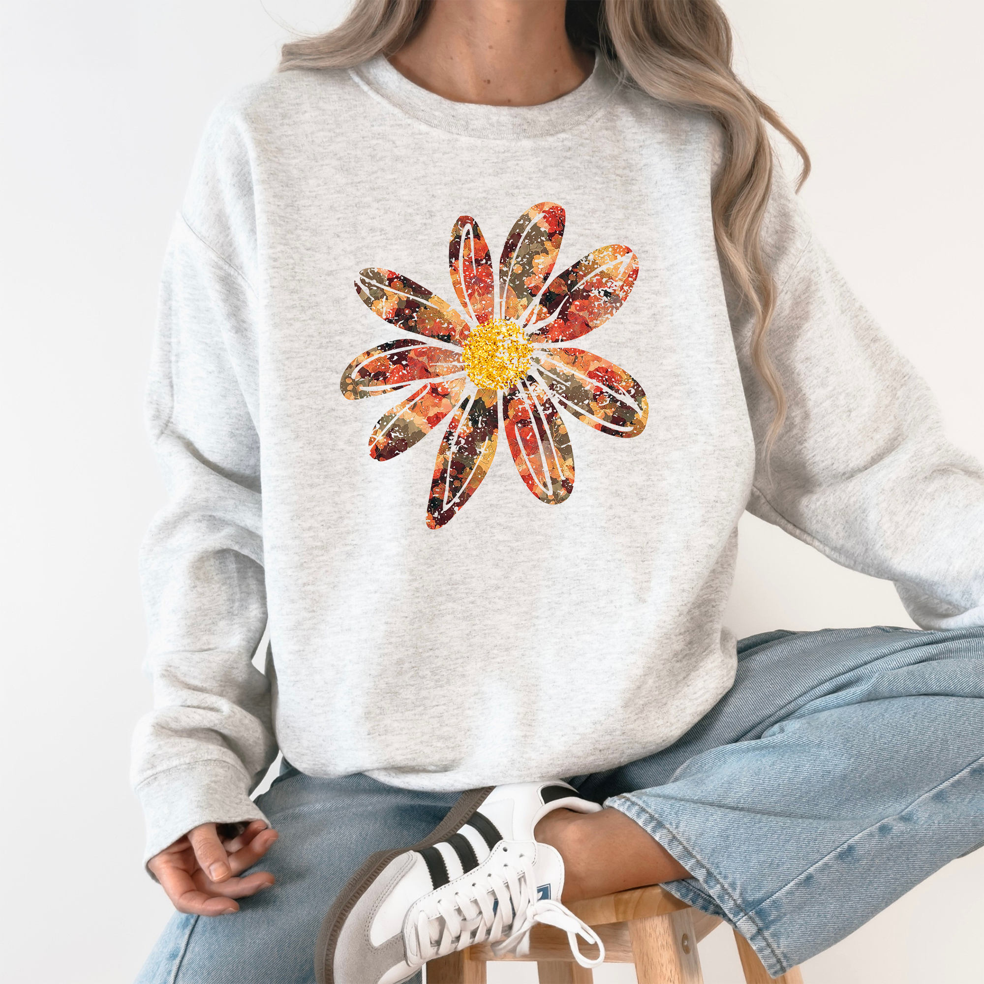 Autumn Flower Beautiful Fall Floral Sunflowers Pumpkins Harvest Print Cozy Sweatshirt
