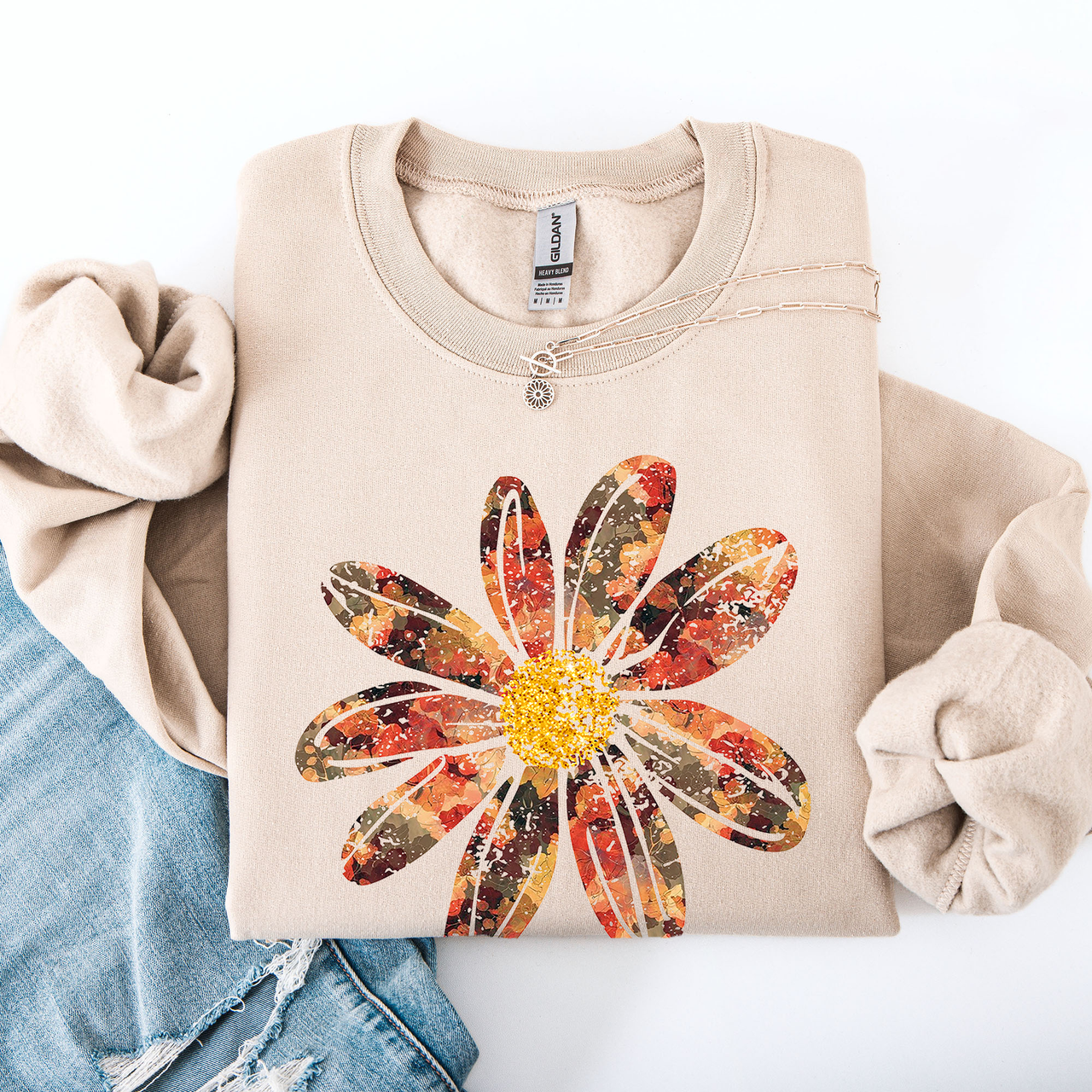 Autumn Flower Beautiful Fall Floral Sunflowers Pumpkins Harvest Print Cozy Sweatshirt