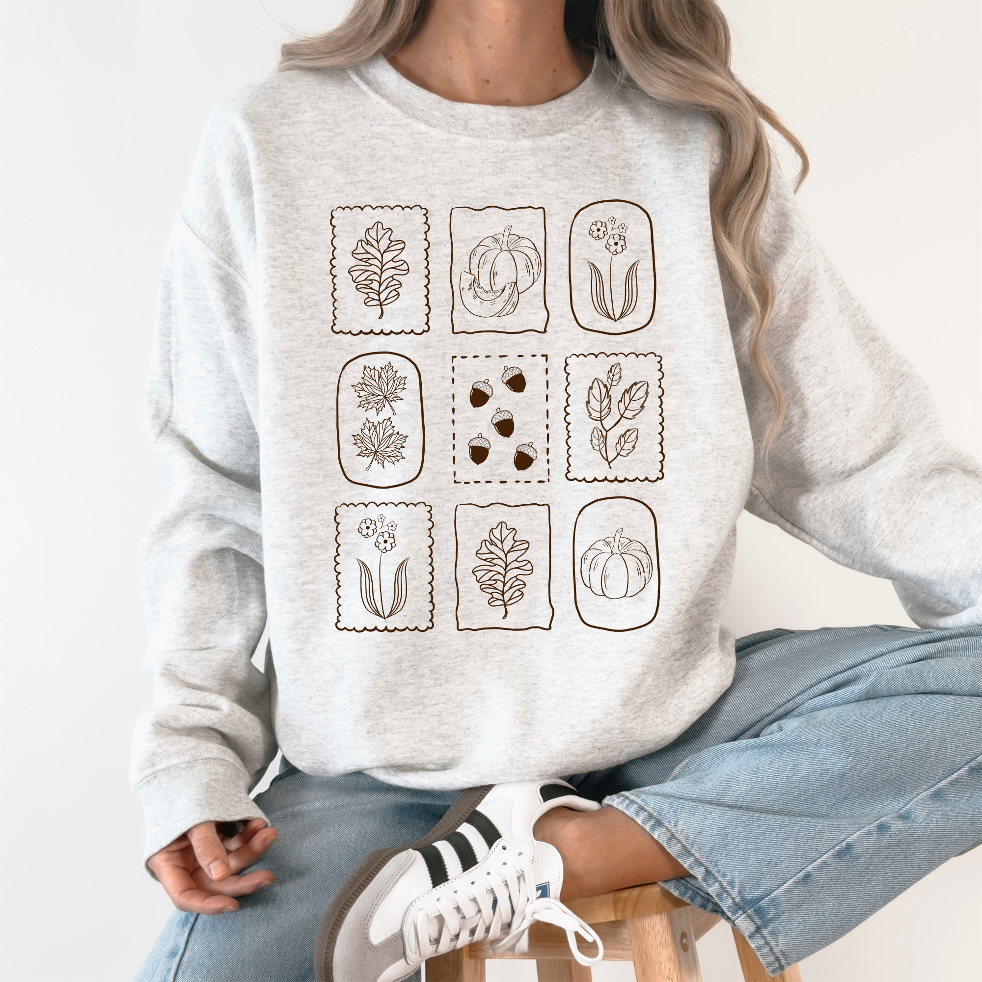 Autumn Flowers Minimalist Sunflowers And Pumpkins In Warm Tones Fall Floral Sweatshirt