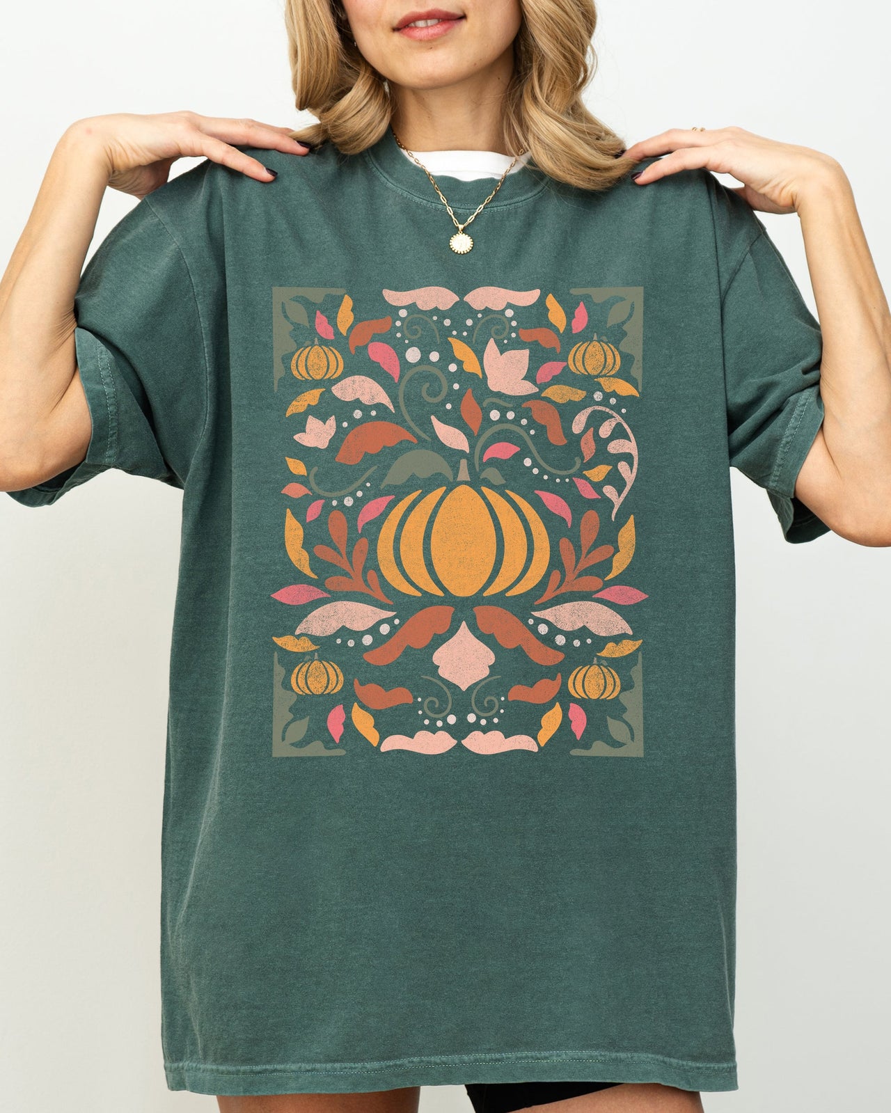 Autumn Folk Art Pumpkins Simplicity Fall Thanksgiving Halloween Comfort Colors Tee