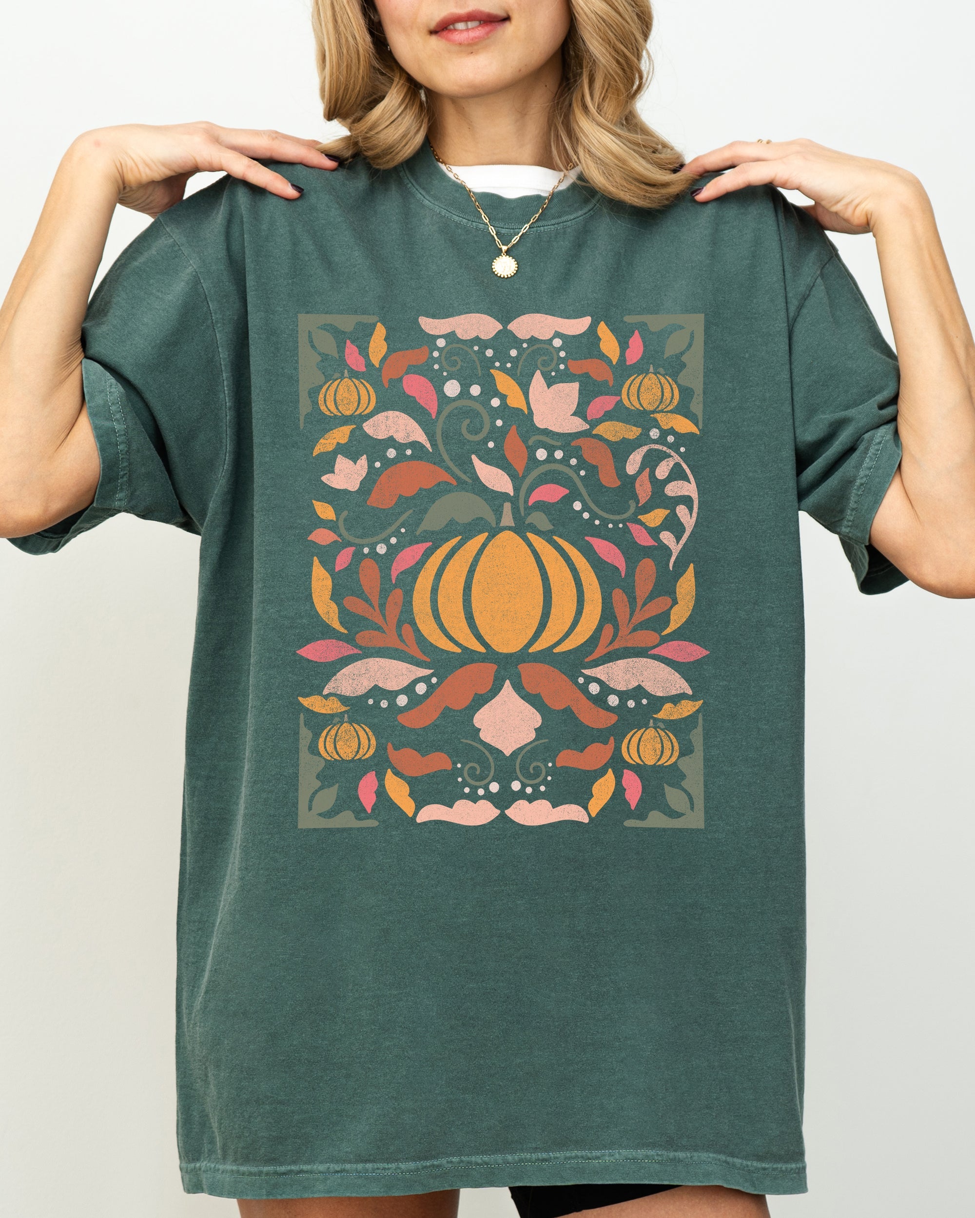 Autumn Folk Art Pumpkins Simplicity Fall Thanksgiving Halloween Comfort Colors Tee