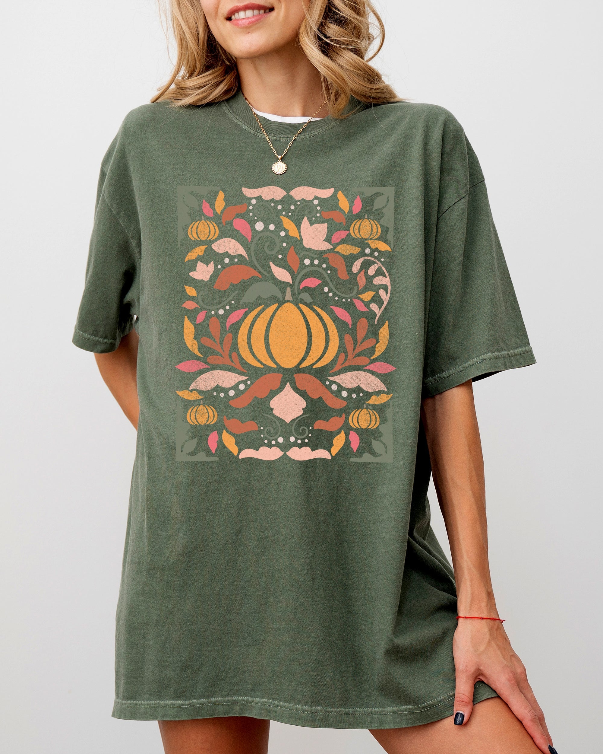 Autumn Folk Art Pumpkins Simplicity Fall Thanksgiving Halloween Comfort Colors Tee