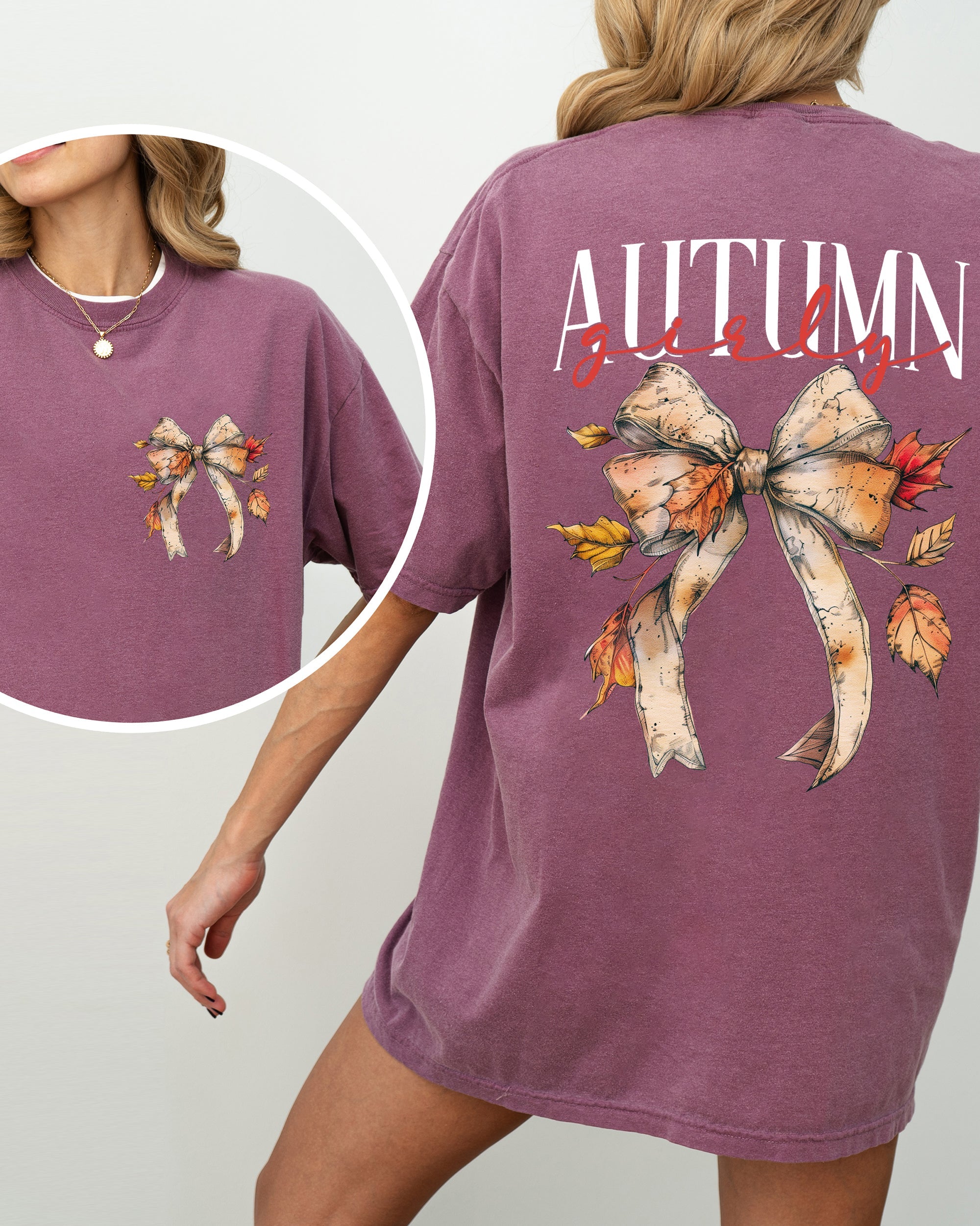 Autumn Girly Fall Leaves Foliage Pumpkin Spice Latte Coffee Thanksgiving Comfort Colors Tee