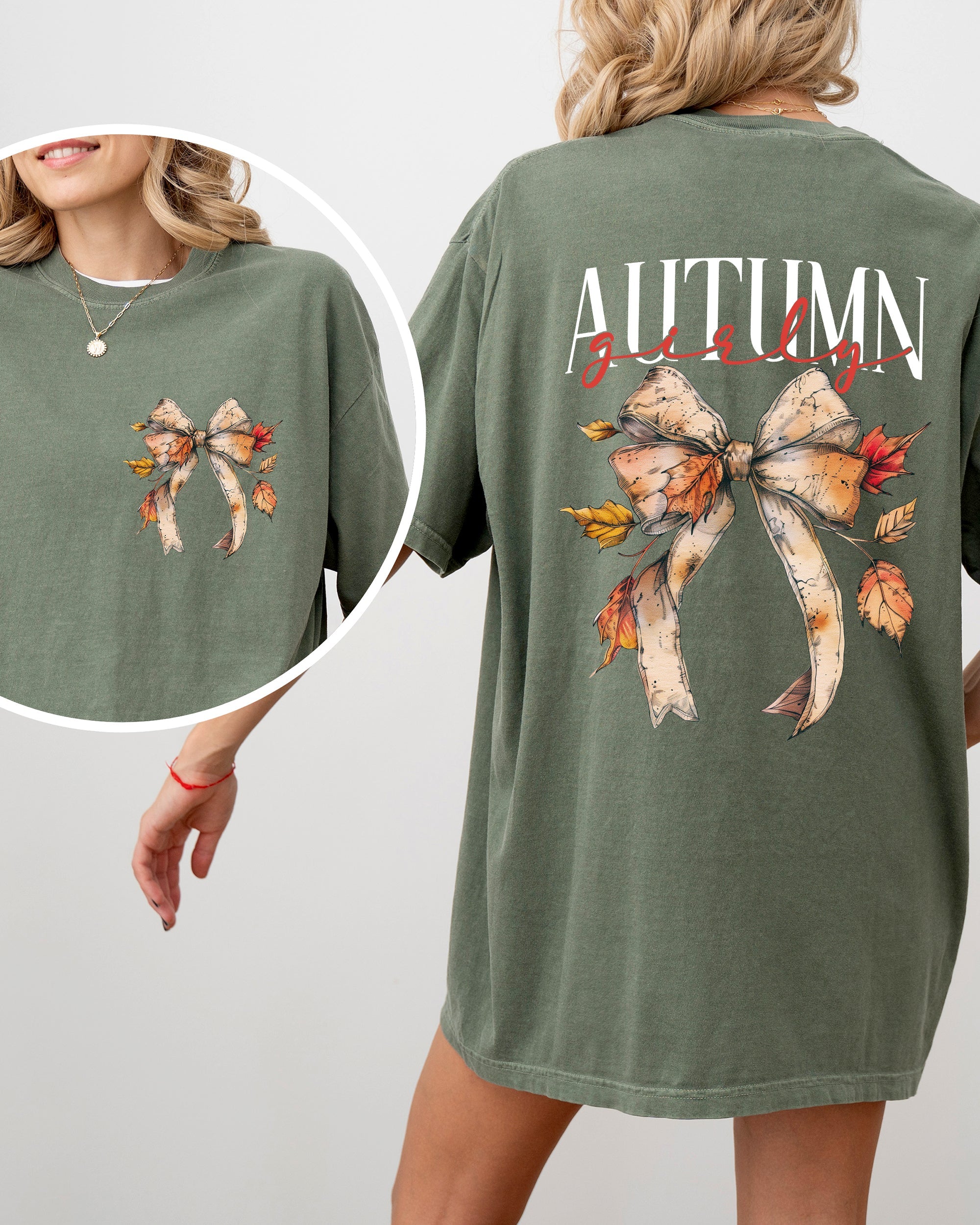 Autumn Girly Fall Leaves Foliage Pumpkin Spice Latte Coffee Thanksgiving Comfort Colors Tee