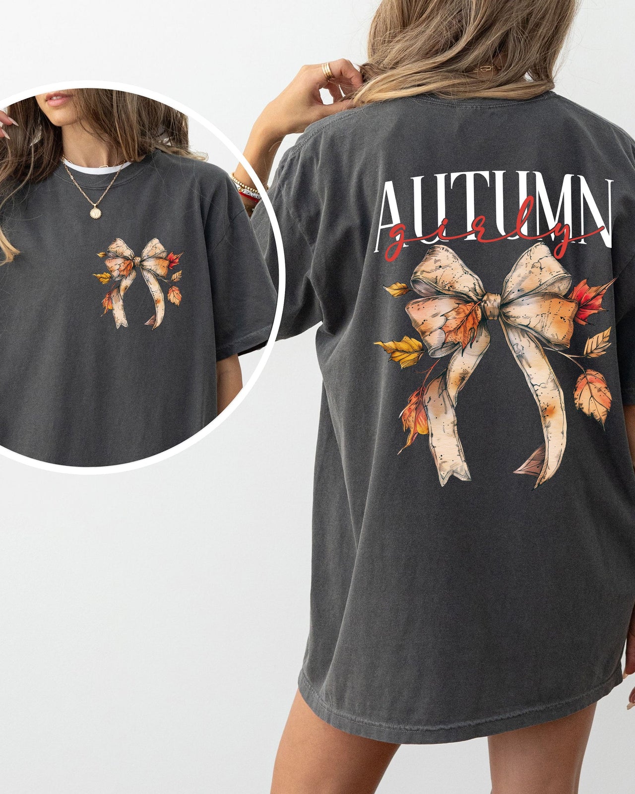 Autumn Girly Fall Leaves Foliage Pumpkin Spice Latte Coffee Thanksgiving Comfort Colors Tee
