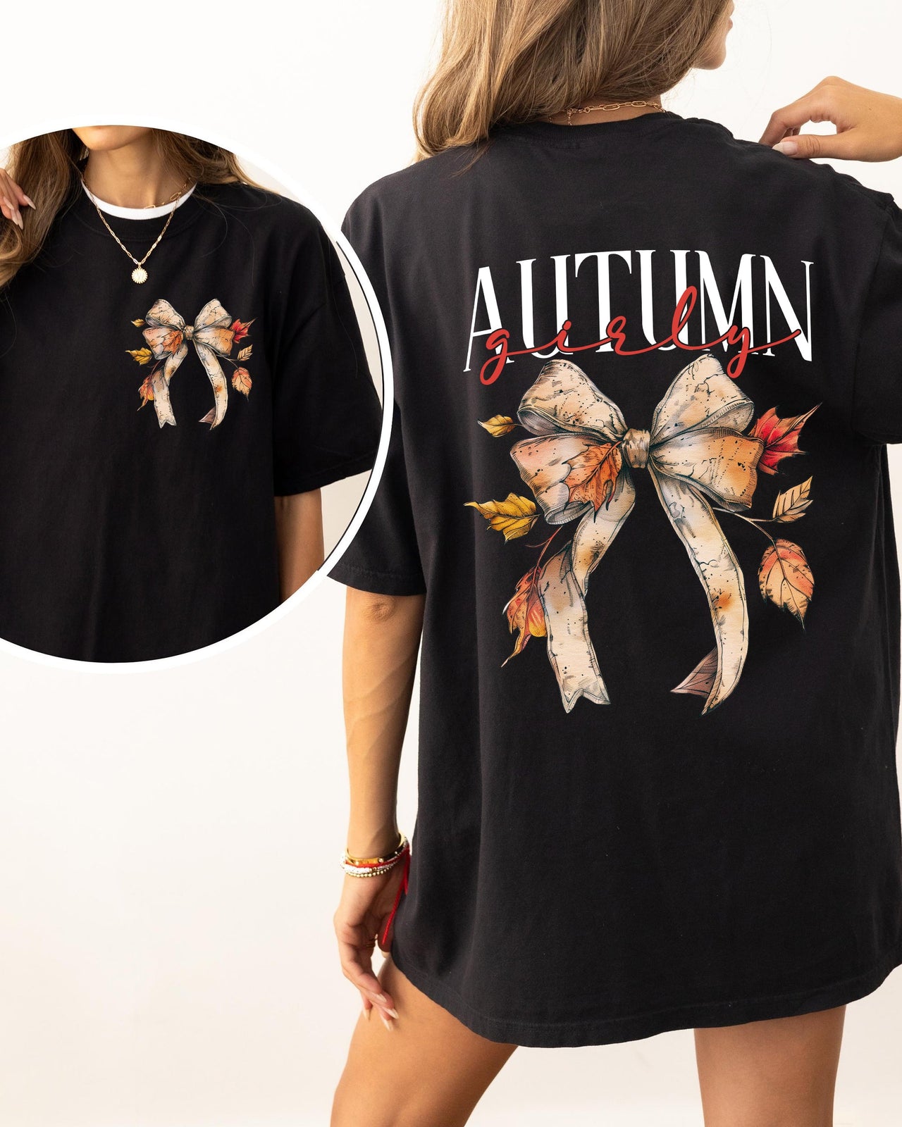 Autumn Girly Fall Leaves Foliage Pumpkin Spice Latte Coffee Thanksgiving Comfort Colors Tee