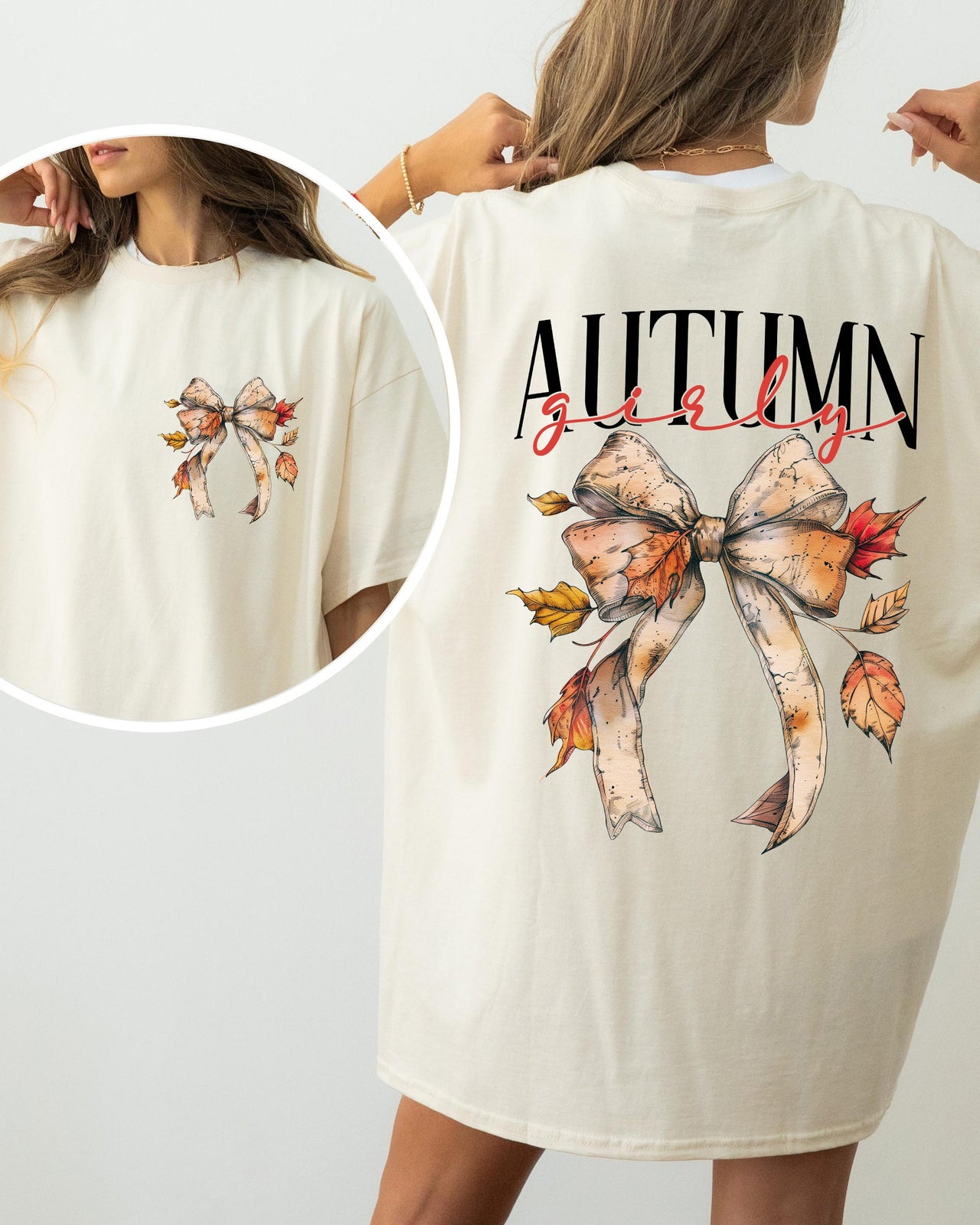 Autumn Girly Fall Leaves Foliage Pumpkin Spice Latte Coffee Thanksgiving Comfort Colors Tee