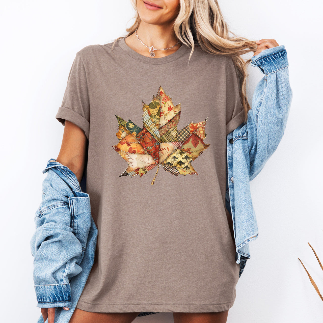 Autumn Leaf Faux Quilt Leaves Harvest Colors Warm Hues Thanksgiving Edition Graphic Tee