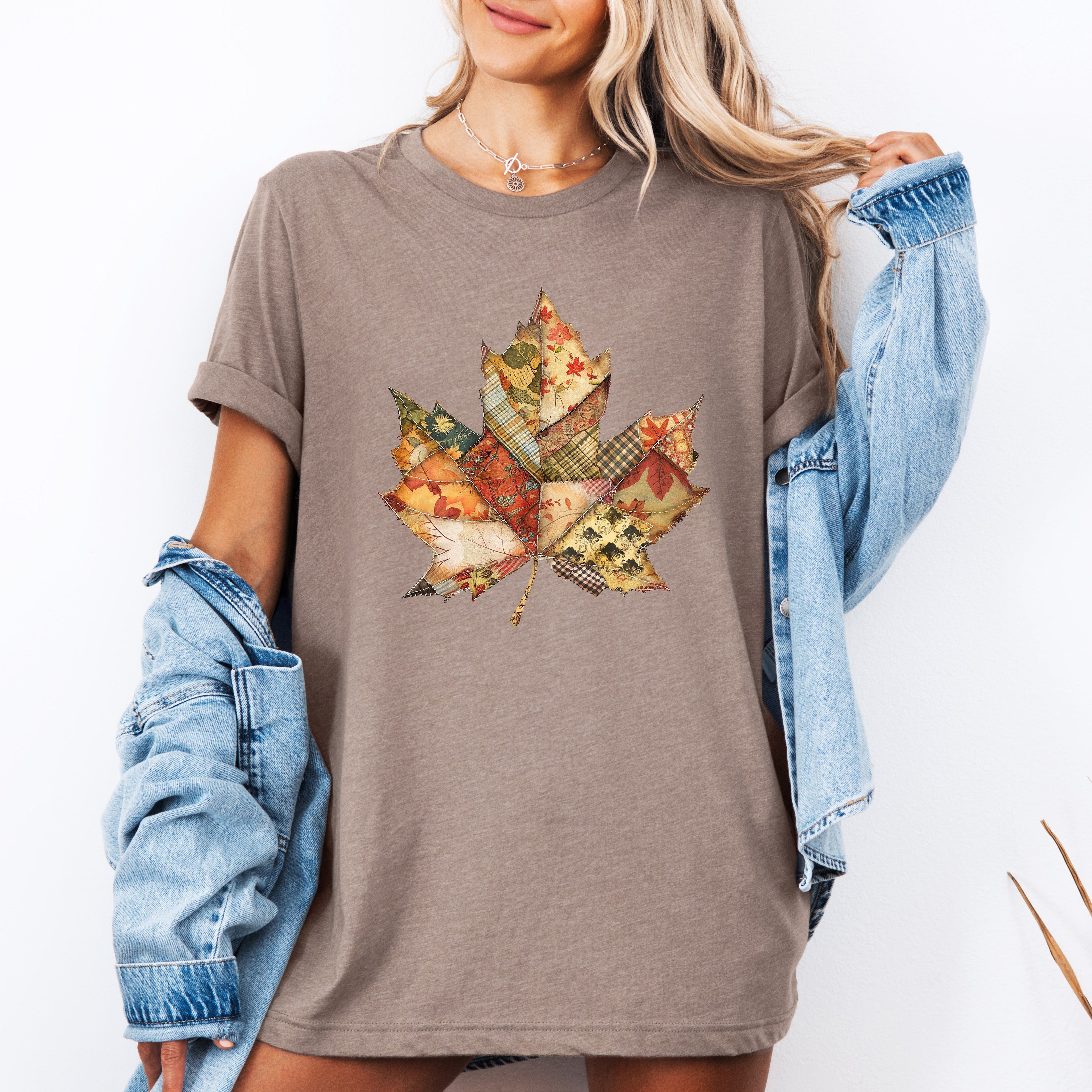 Autumn Leaf Faux Quilt Leaves Harvest Colors Warm Hues Thanksgiving Edition Graphic Tee
