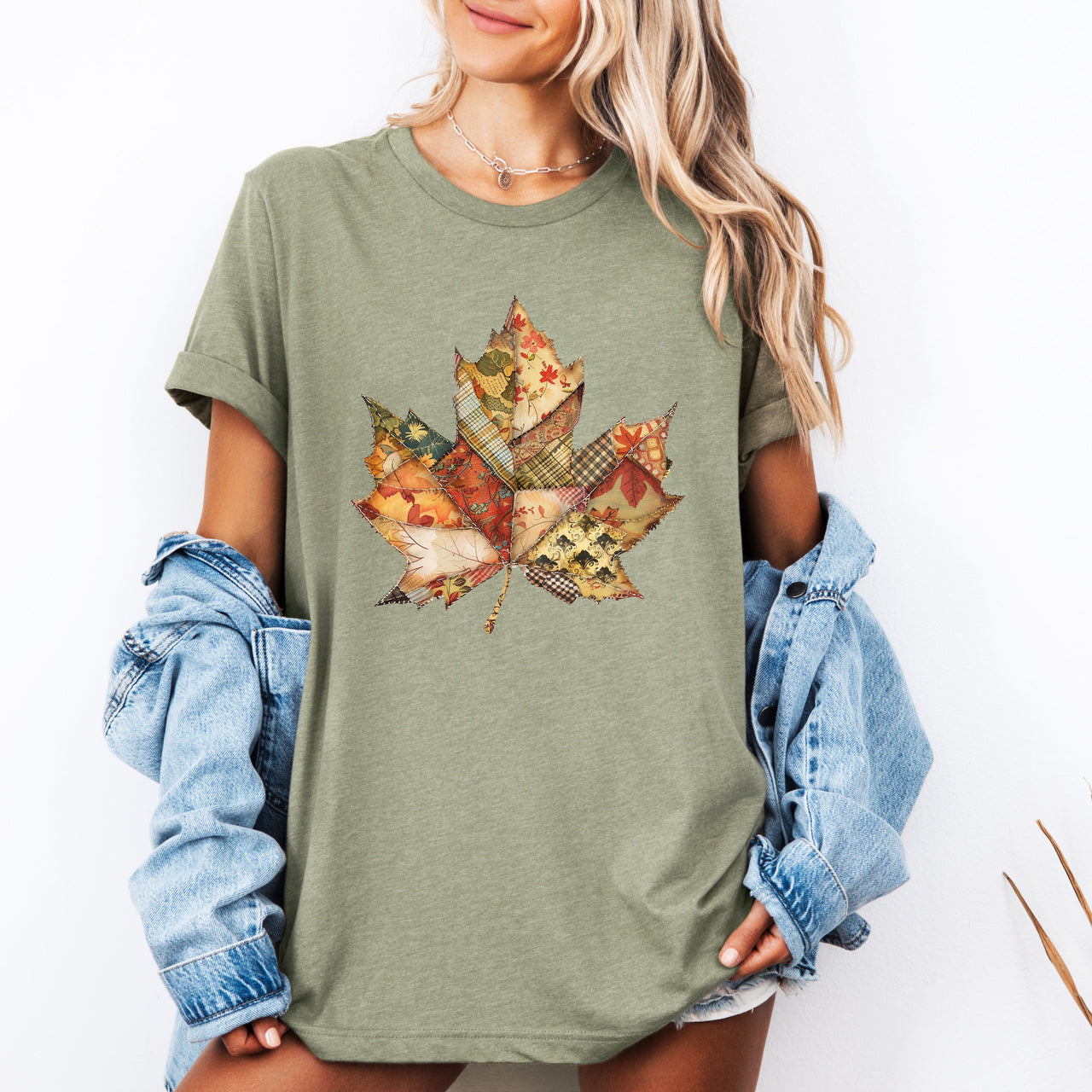 Autumn Leaf Faux Quilt Leaves Harvest Colors Warm Hues Thanksgiving Edition Graphic Tee