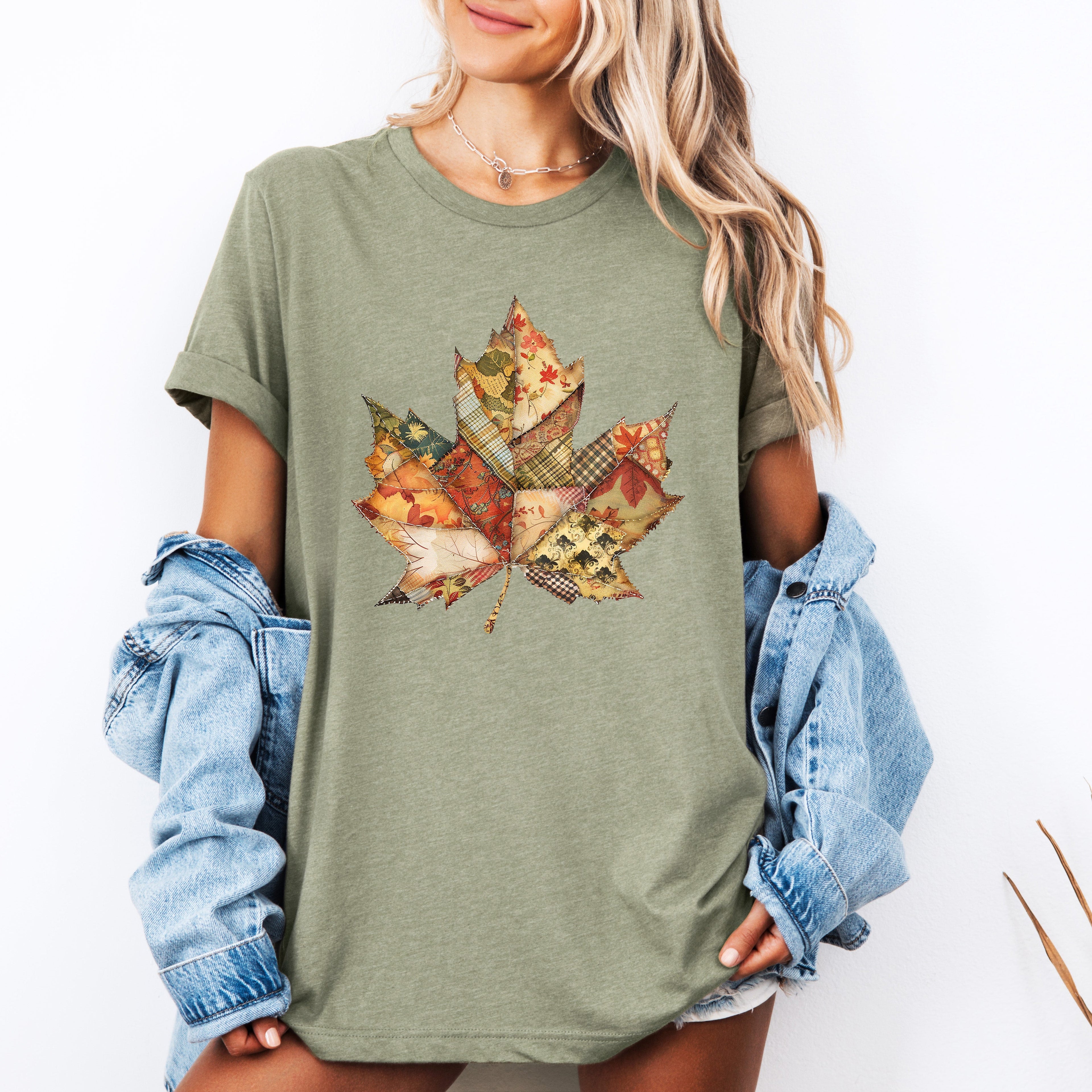 Autumn Leaf Faux Quilt Leaves Harvest Colors Warm Hues Thanksgiving Edition Graphic Tee