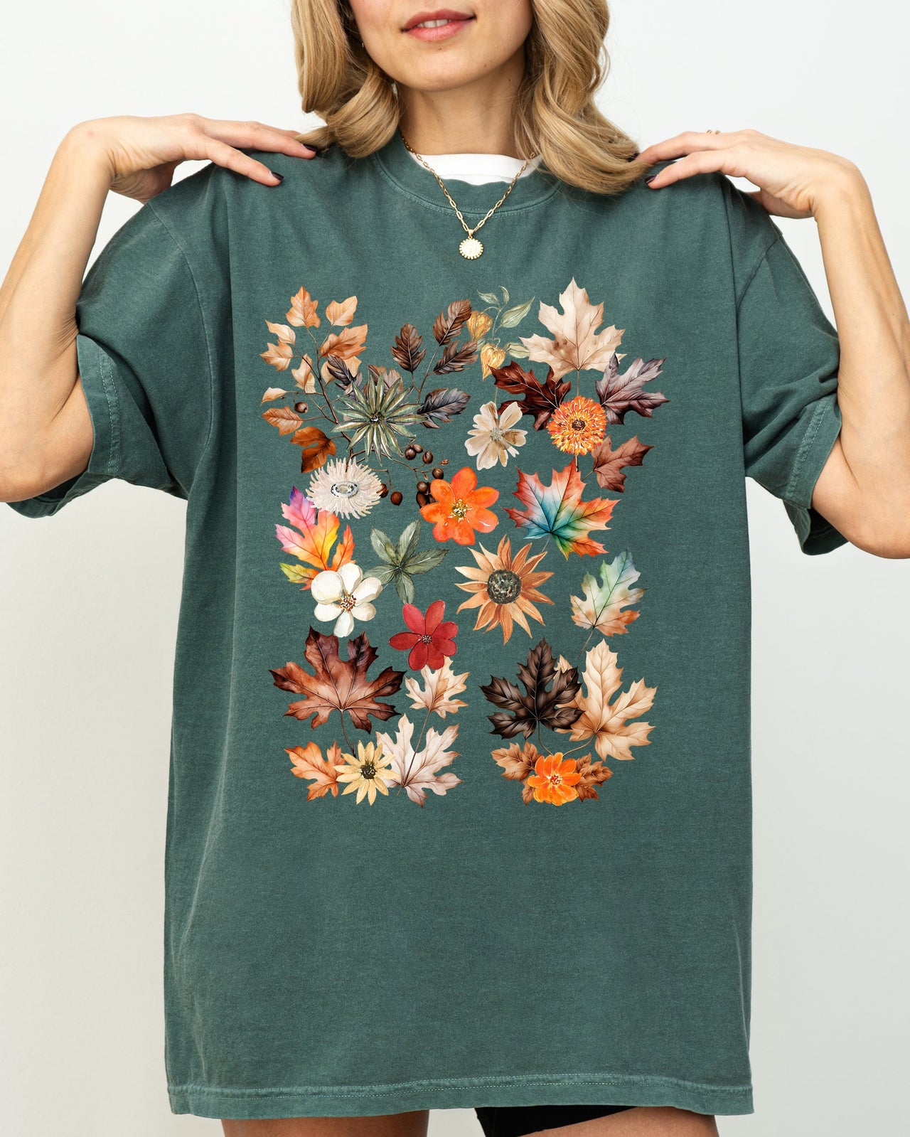 Autumn Pressed Leaves Beautiful Nature Flowers Botanical Fall Comfort Colors Tee
