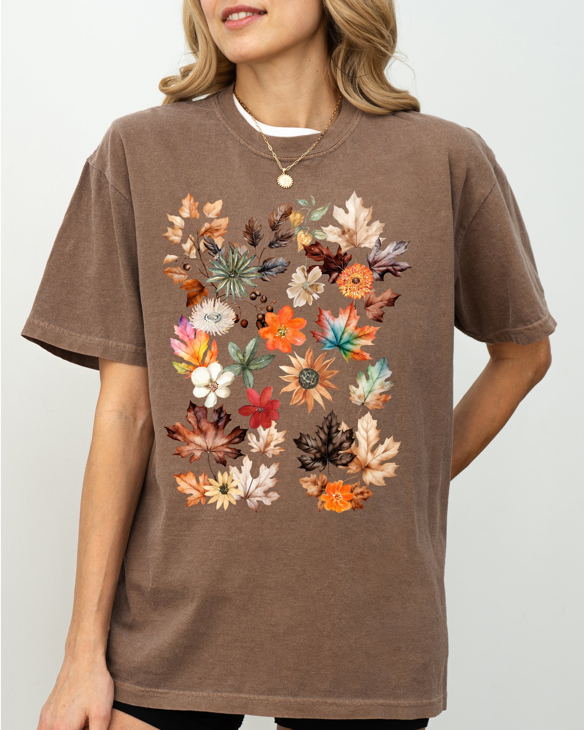 Autumn Pressed Leaves Beautiful Nature Flowers Botanical Fall Comfort Colors Tee