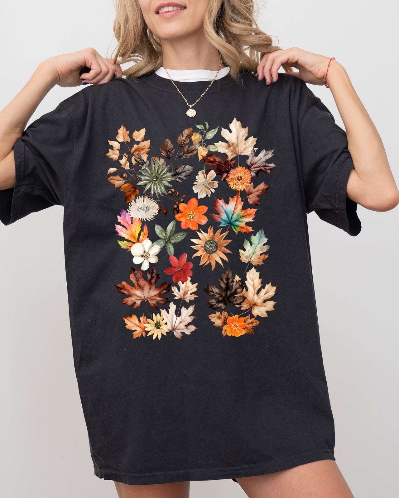 Autumn Pressed Leaves Beautiful Nature Flowers Botanical Fall Comfort Colors Tee