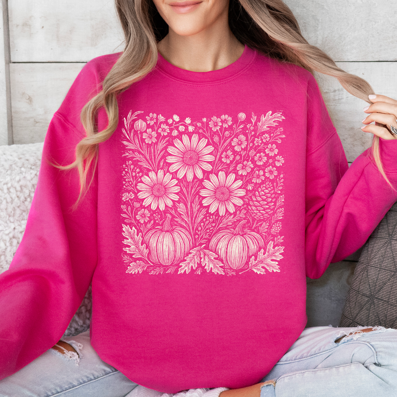 Autumn Wildflowers Minimalist Gorgeous Fall Pumpkin Botanical Cozy Autumnal Sweatshirt