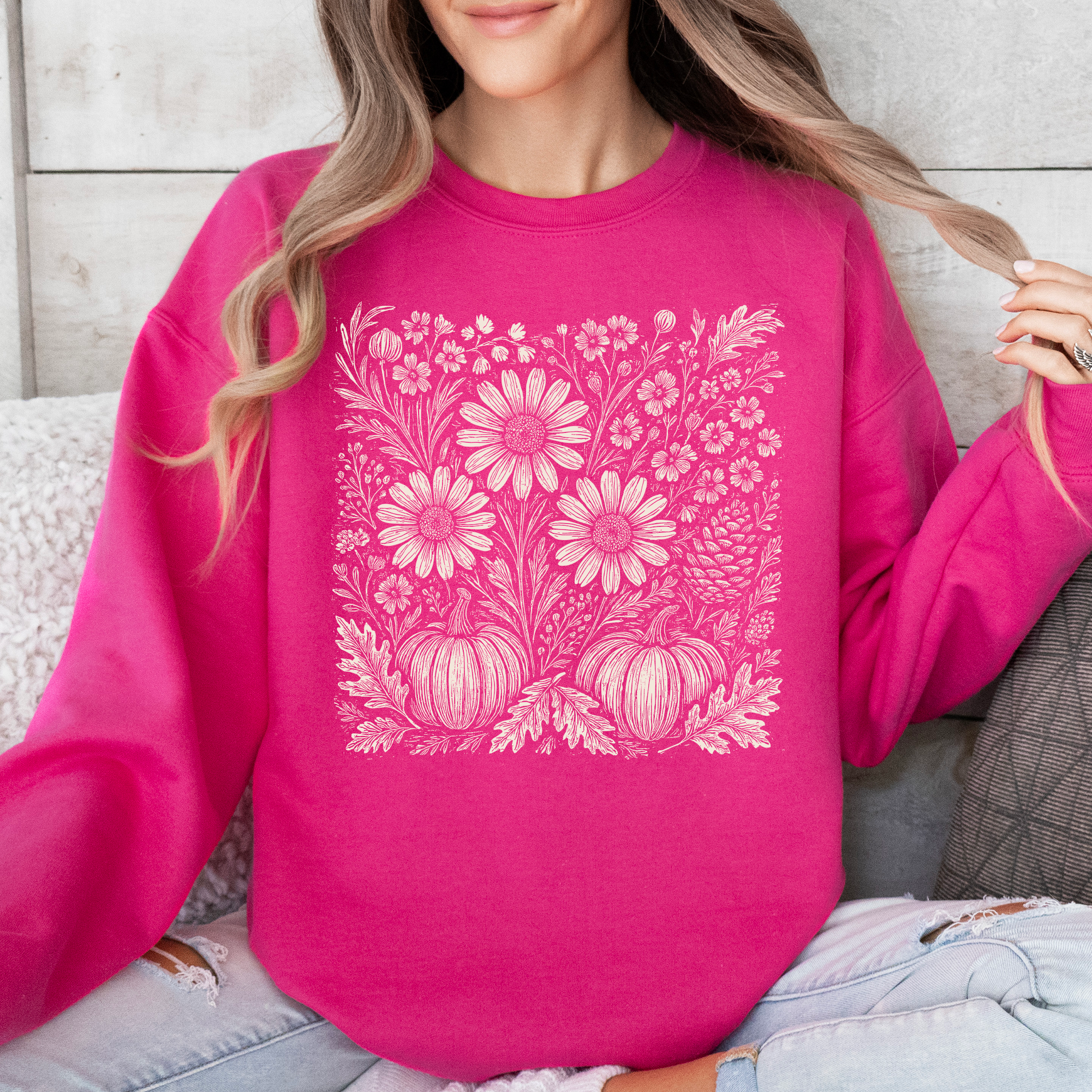 Autumn Wildflowers Minimalist Gorgeous Fall Pumpkin Botanical Cozy Autumnal Sweatshirt