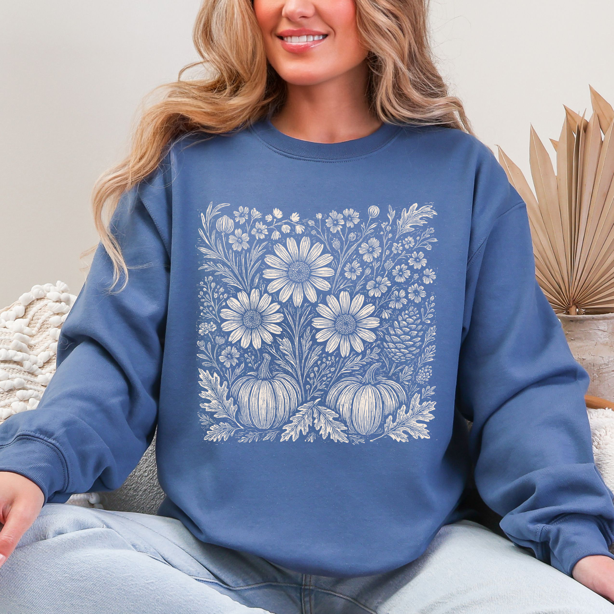 Autumn Wildflowers Minimalist Gorgeous Fall Pumpkin Botanical Cozy Autumnal Sweatshirt
