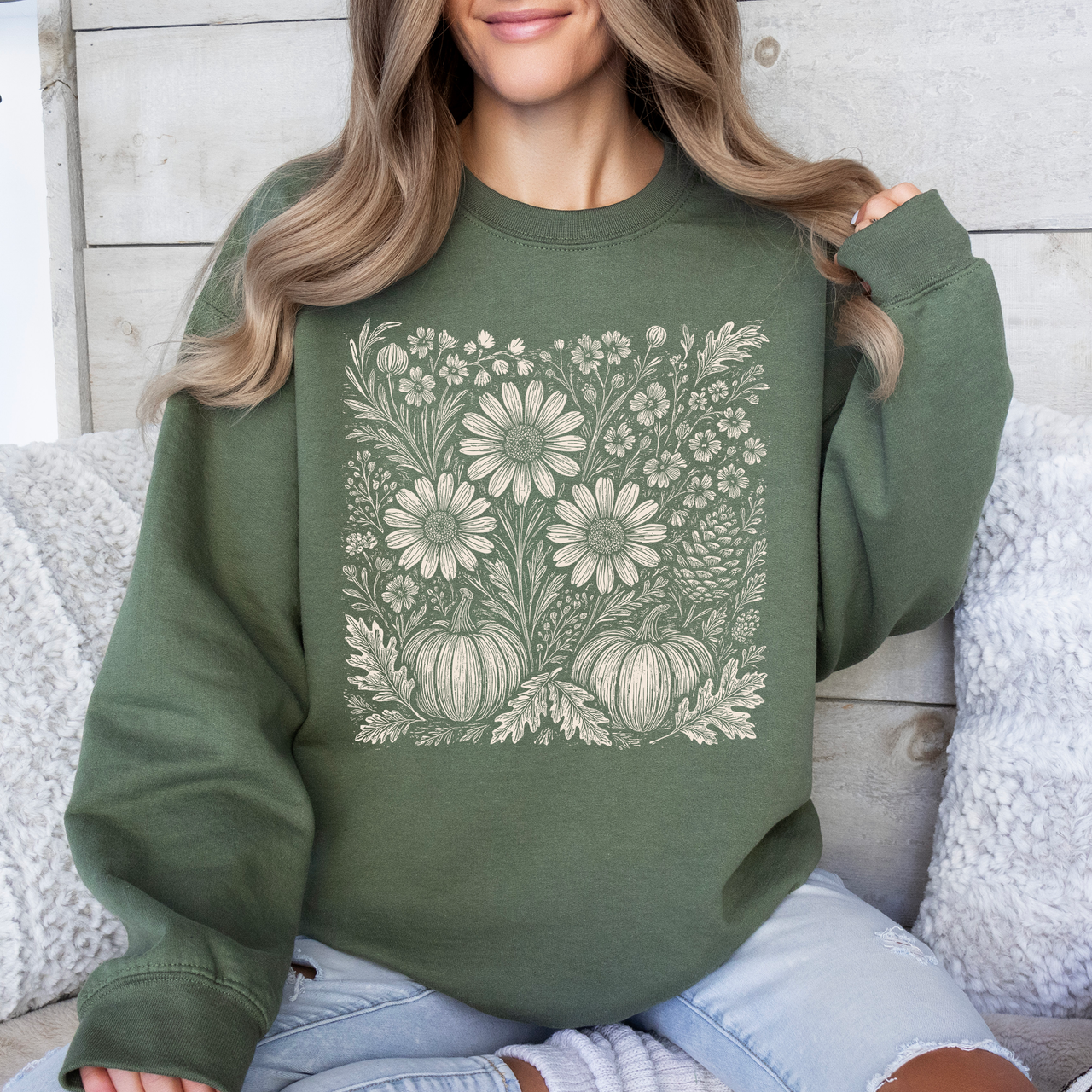 Autumn Wildflowers Minimalist Gorgeous Fall Pumpkin Botanical Cozy Autumnal Sweatshirt