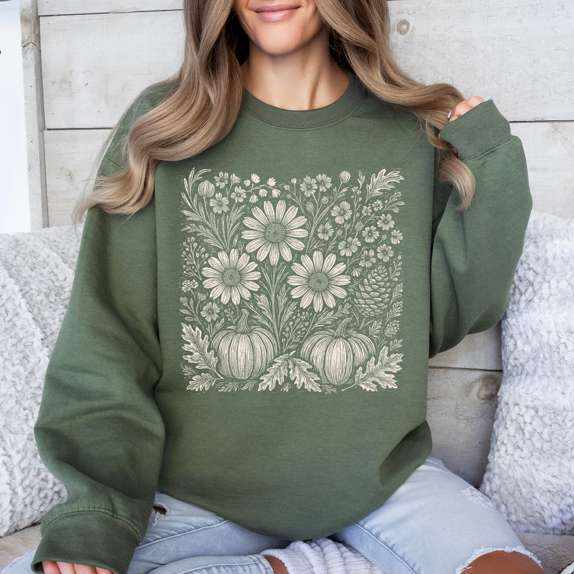 Autumn Wildflowers Minimalist Gorgeous Fall Pumpkin Botanical Cozy Autumnal Sweatshirt
