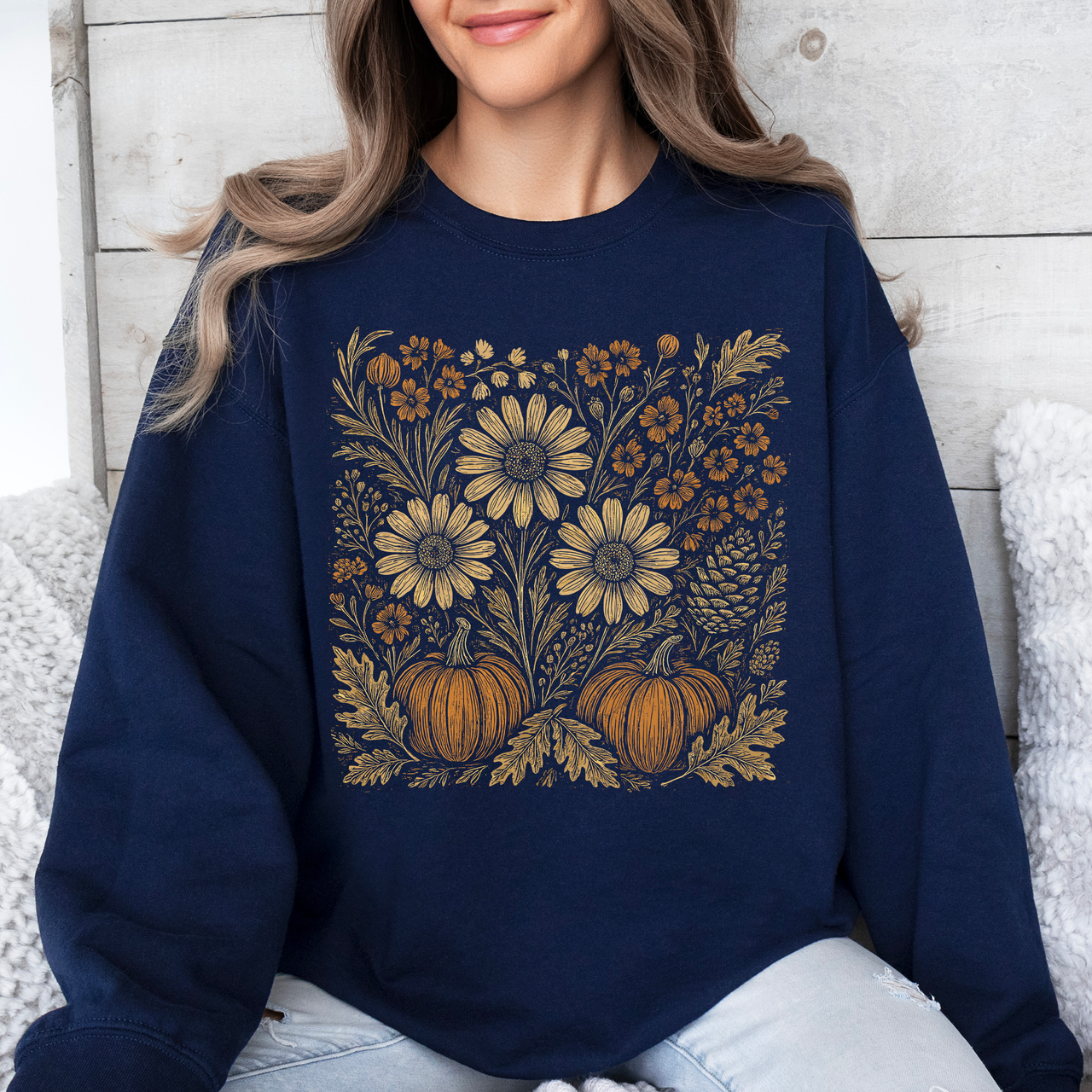 Autumn Wildflowers Minimalist Gorgeous Fall Pumpkin Botanical Cozy Autumnal Sweatshirt