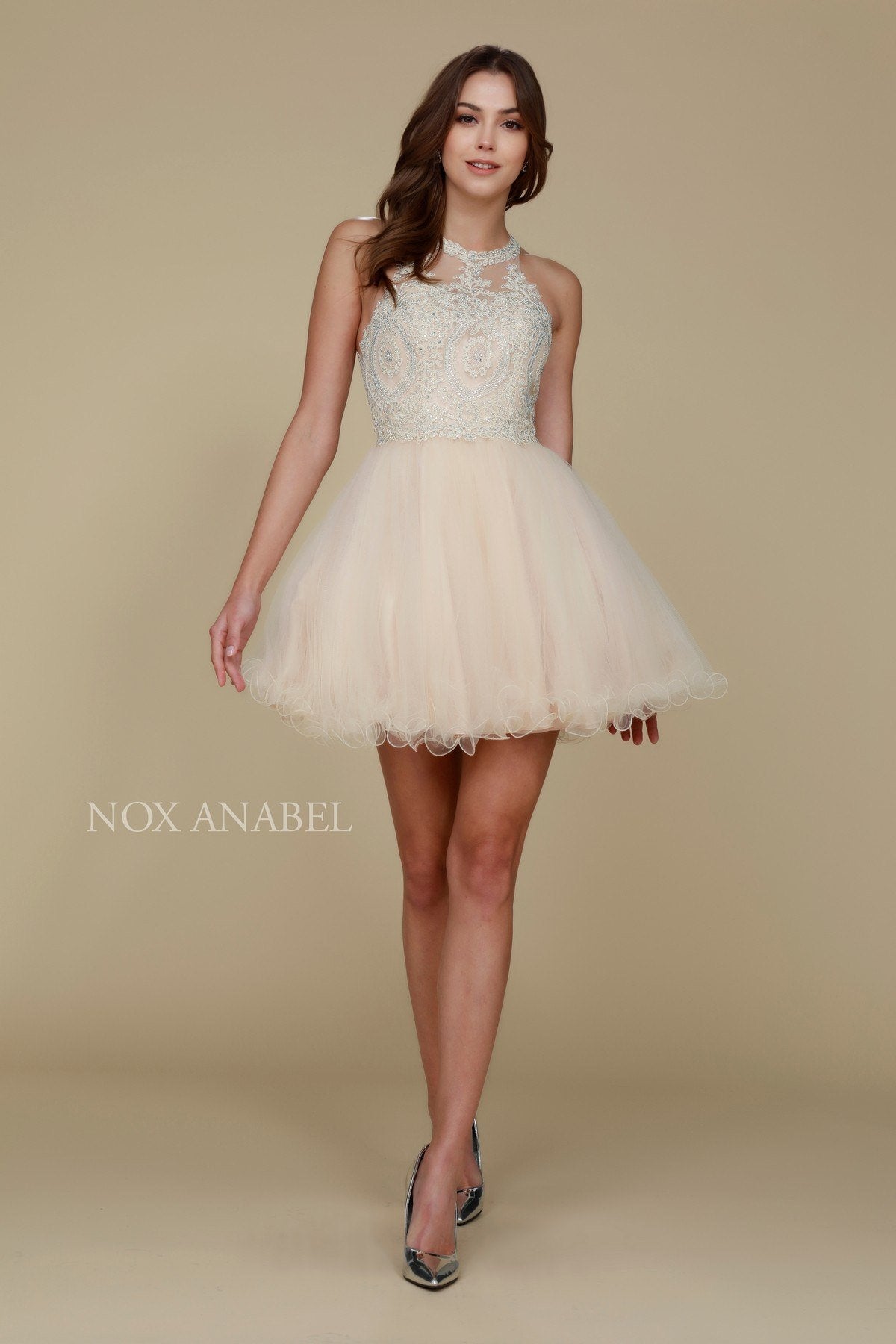 Nox Anabel B652 Short Dress Poofy A-Line Tulle Skirt Halter Neck