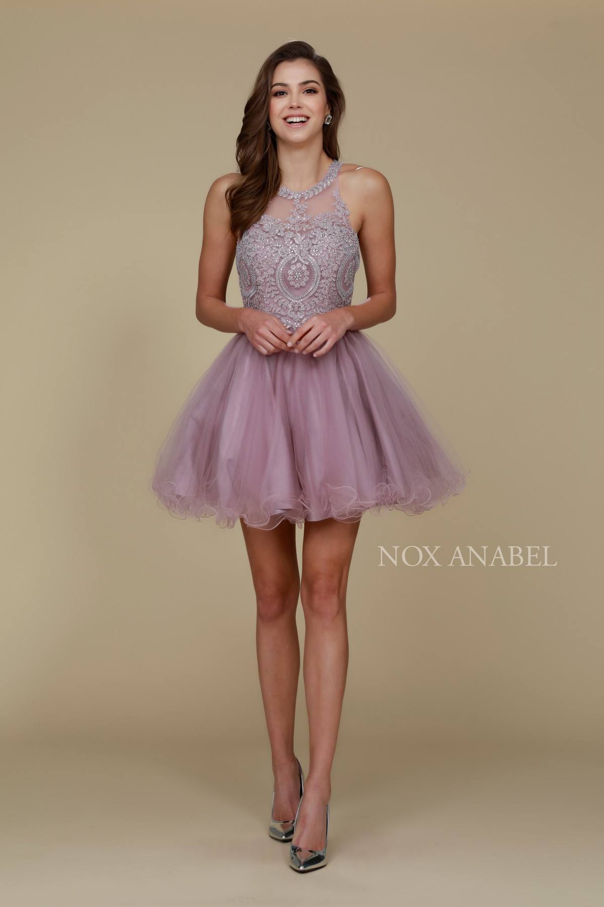 Nox Anabel B652 Short Dress Poofy A-Line Tulle Skirt Halter Neck