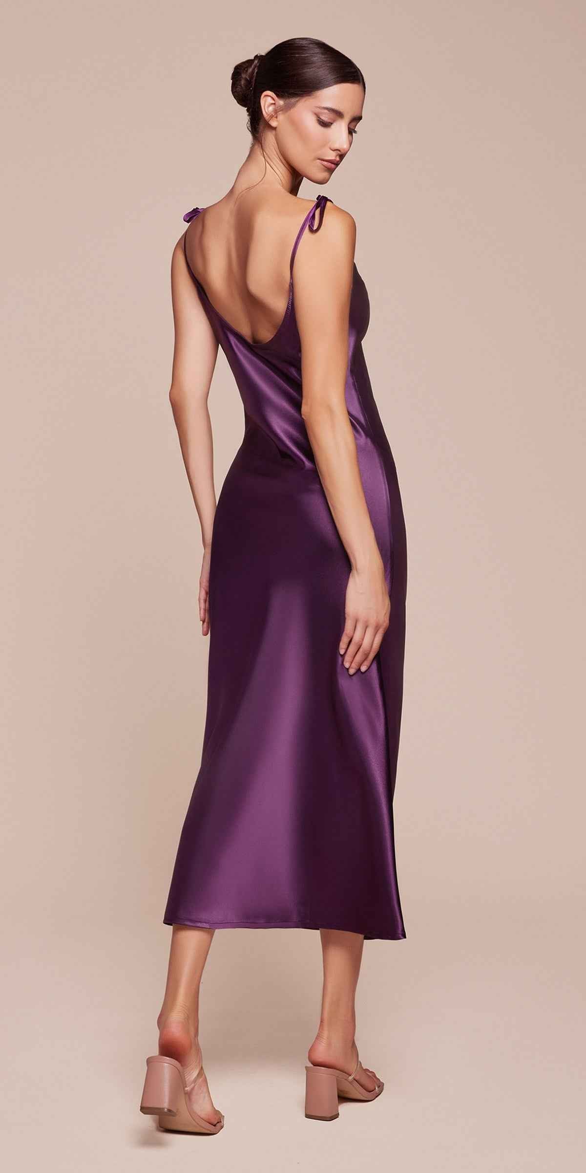 CLEARANCE - Cinderella Divine BD103 Satin Mauve Midi Length Dress Neck (Size S)