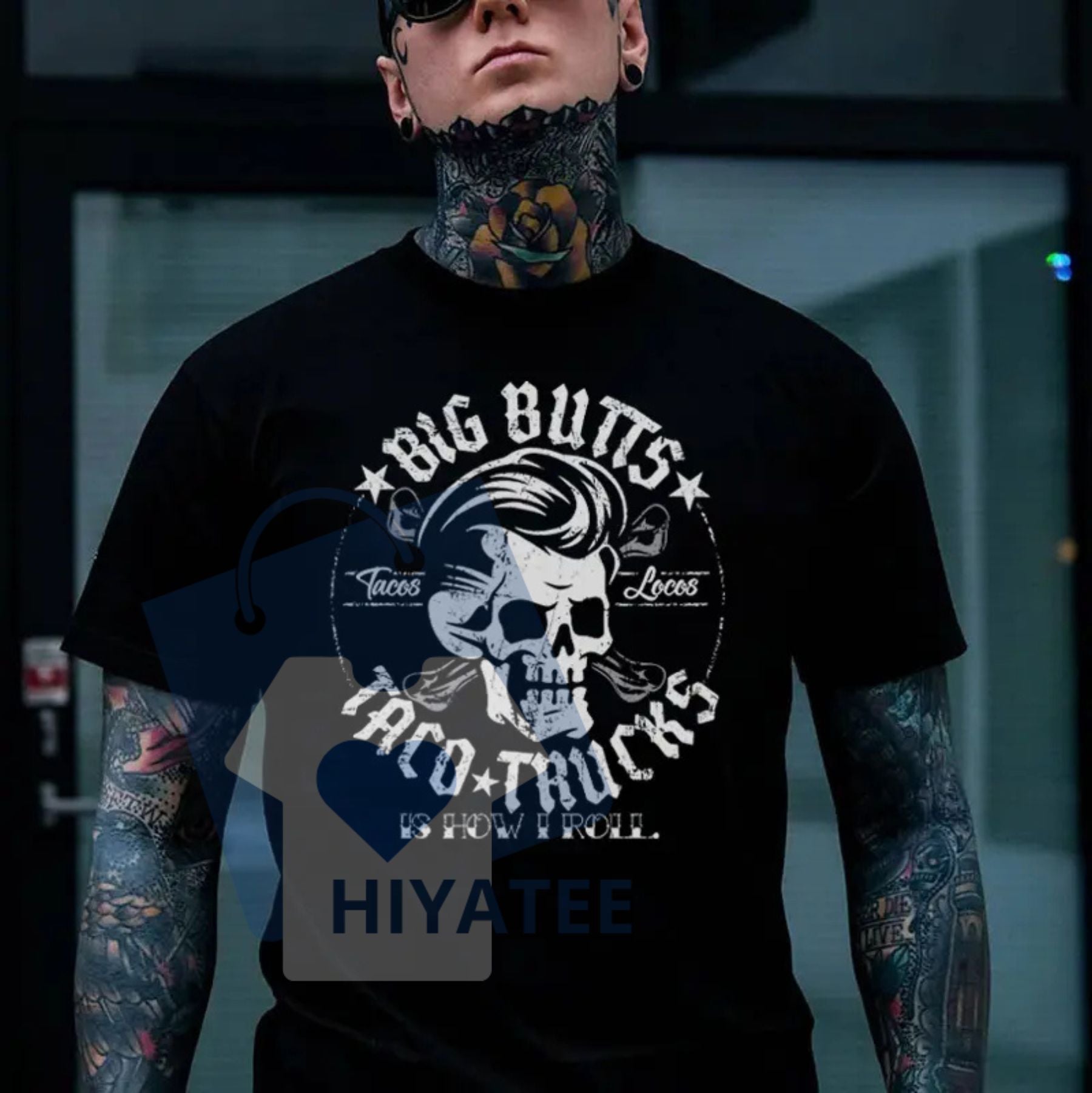BIG BUTTS & TACO TRUCKS Funny Skull Print T-Shirt – Men's Casual Streetwear