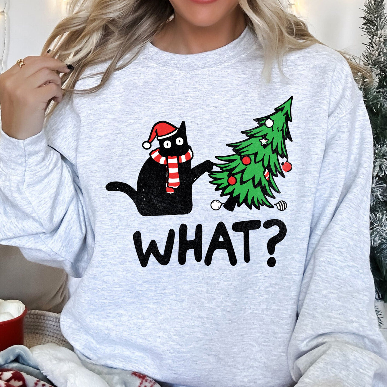 Bad Cat Christmas Tree What Holiday Feline Humor Cozy Quirky Mischief Artwork For Cat Lovers Sweatshirt