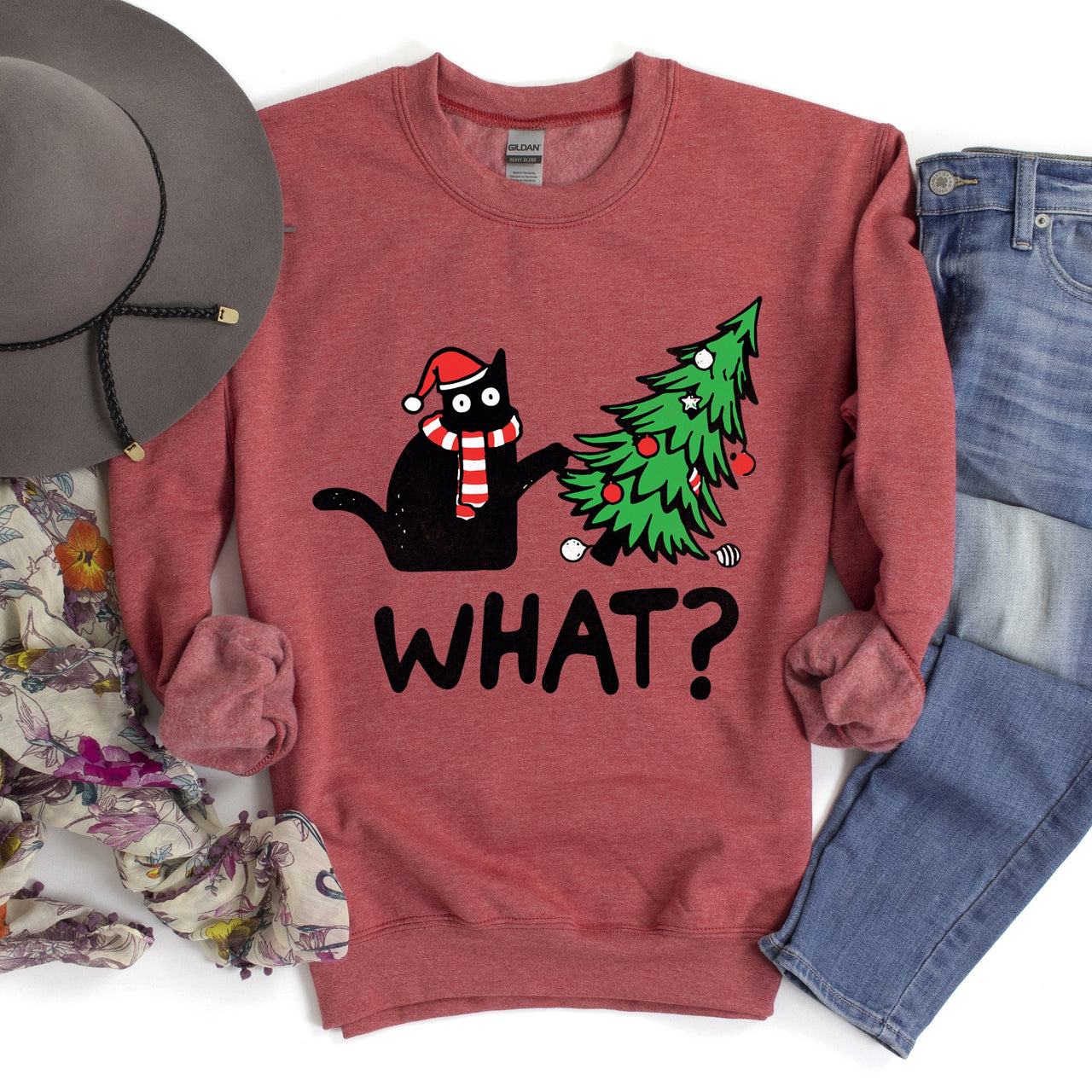 Bad Cat Christmas Tree What Holiday Feline Humor Cozy Quirky Mischief Artwork For Cat Lovers Sweatshirt