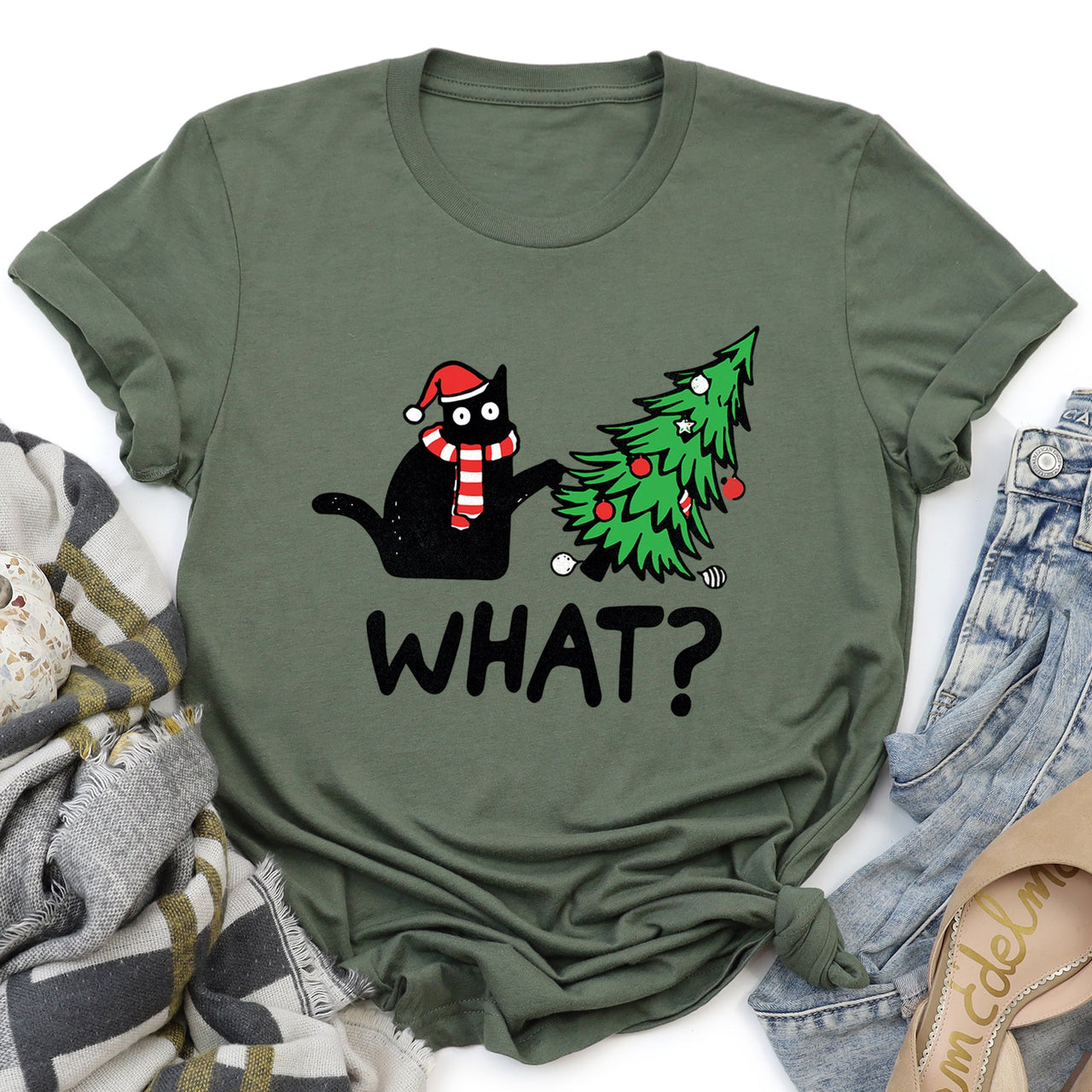 Bad Cat Christmas Tree What Naughty Pets Holiday Humor For Cat Lovers Graphic Tee
