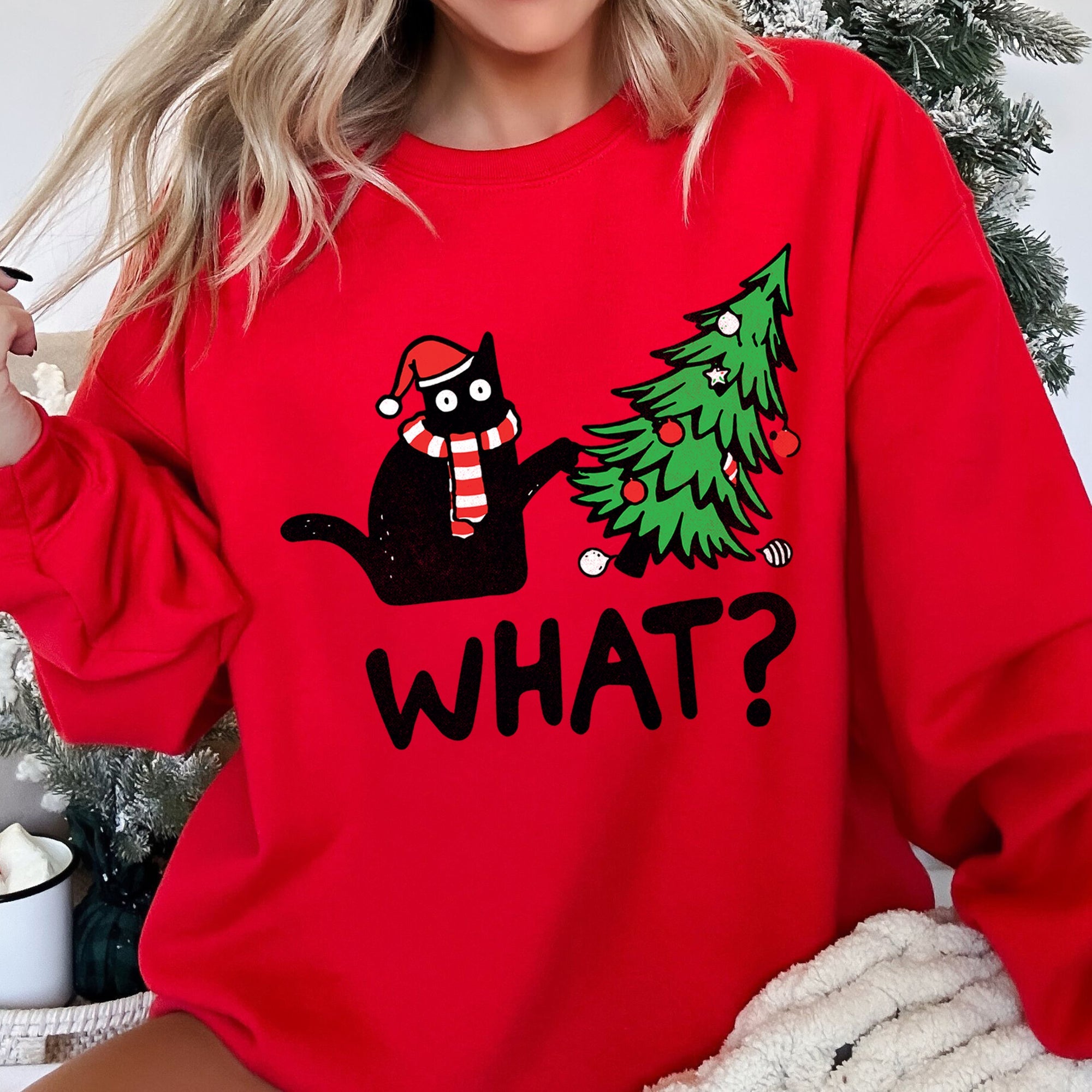 Bad Cat Christmas Tree What Holiday Feline Humor Cozy Quirky Mischief Artwork For Cat Lovers Sweatshirt