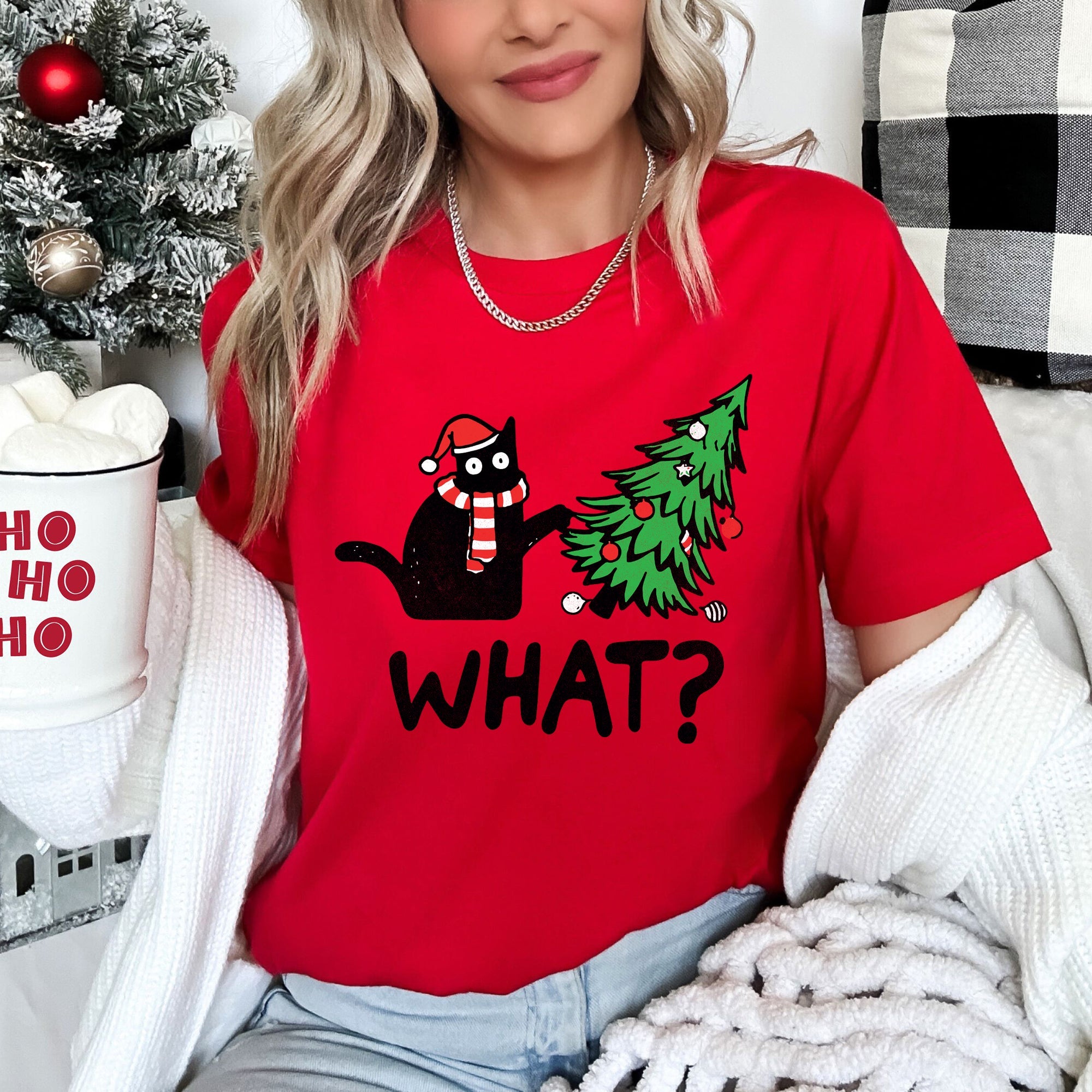Bad Cat Christmas Tree What Naughty Pets Holiday Humor For Cat Lovers Graphic Tee