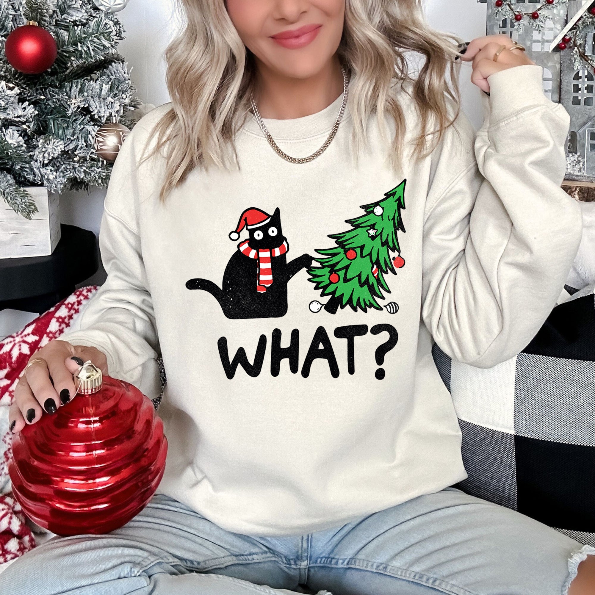 Bad Cat Christmas Tree What Holiday Feline Humor Cozy Quirky Mischief Artwork For Cat Lovers Sweatshirt